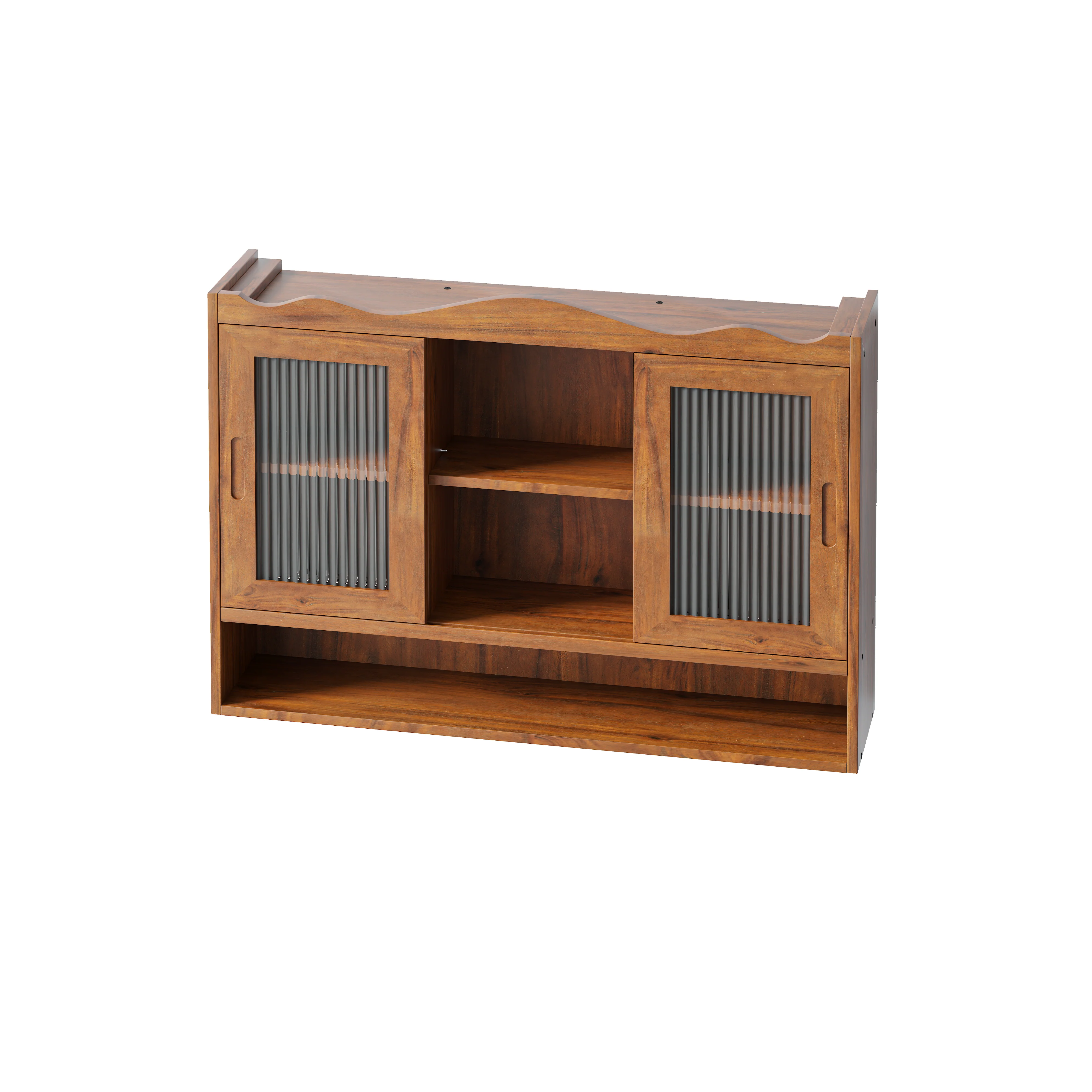 Retro Sliding Cabinet 90CM 2 Door 3-Layer Storage for Bathroom Kitchen Dining, Brown - Image 5