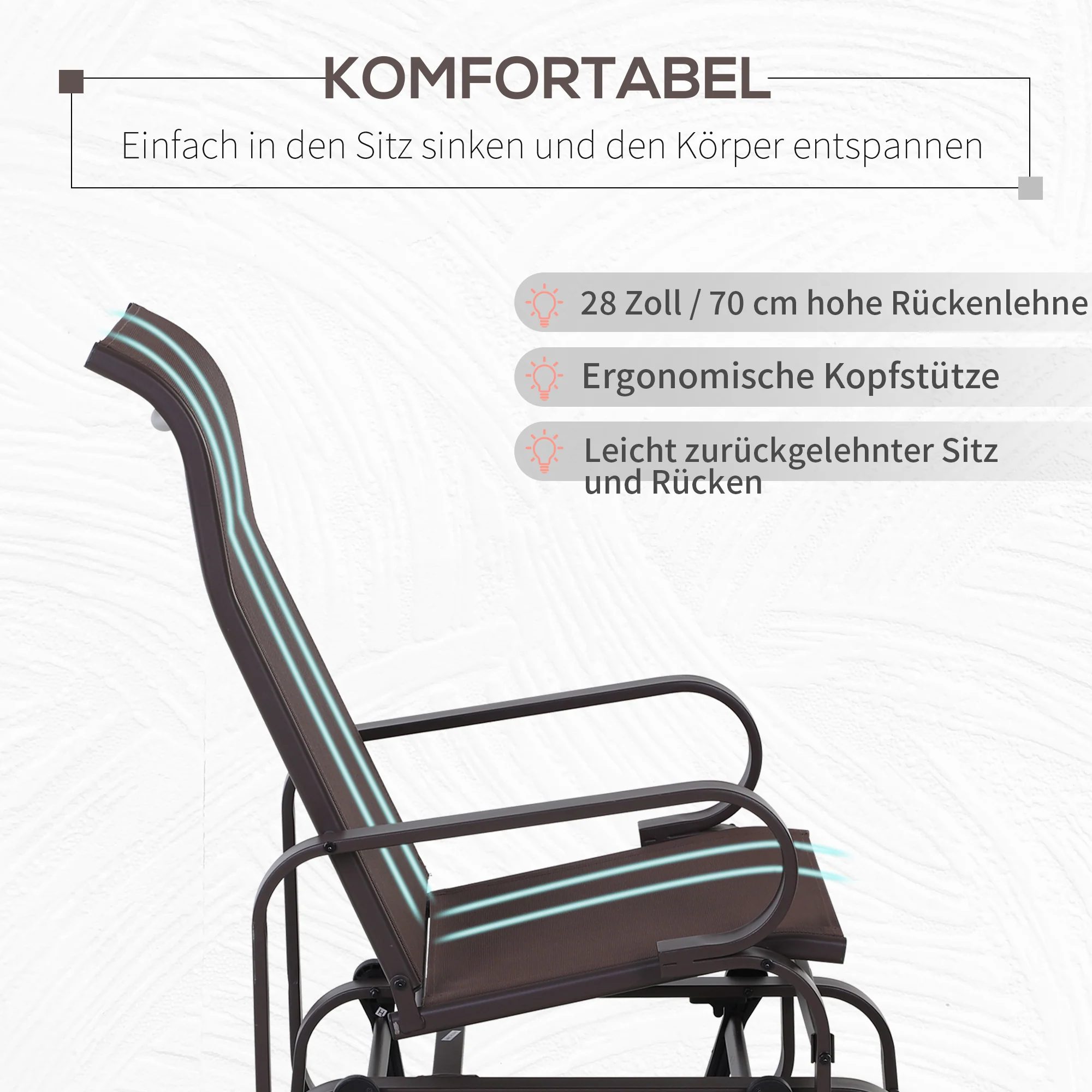 Rocking Chair Garden Relax Chair Metal Swing 60x75x104 cm Texteline - Image 5