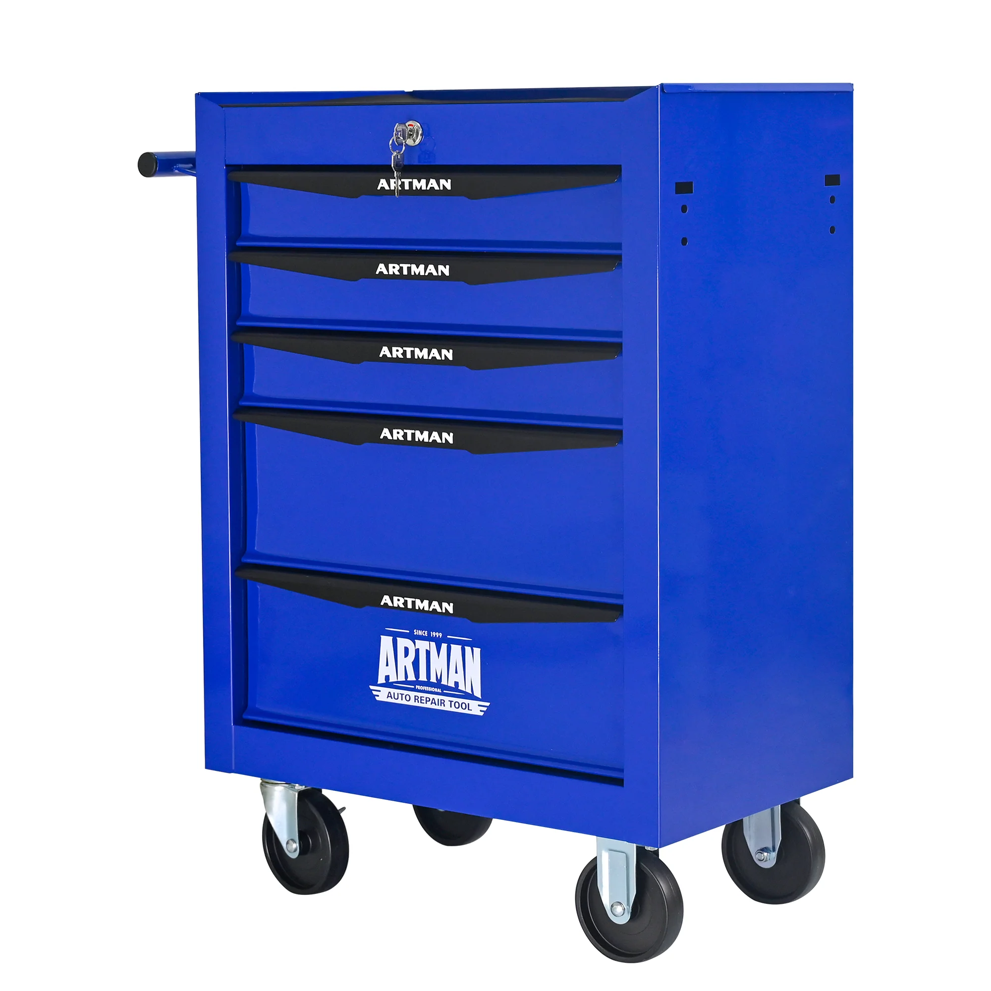 Rolling Metal Tool Box - 5 Drawers Ball Bearing Slides - Black & Blue - Image 10