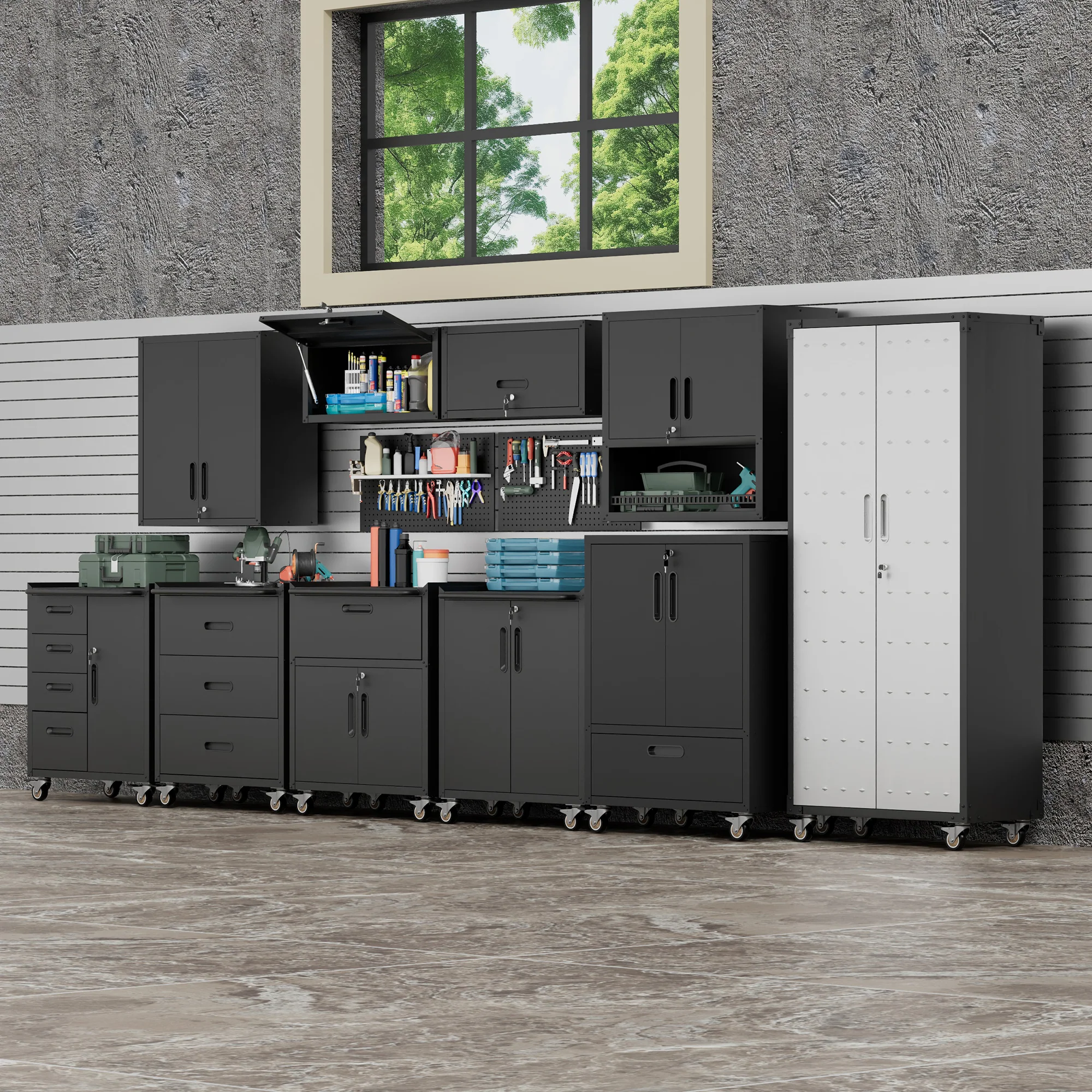 Rolling Metal Tool Cabinet Heavy-Duty Storage H101.5xW76xD51cm - Black/Grey - Image 4