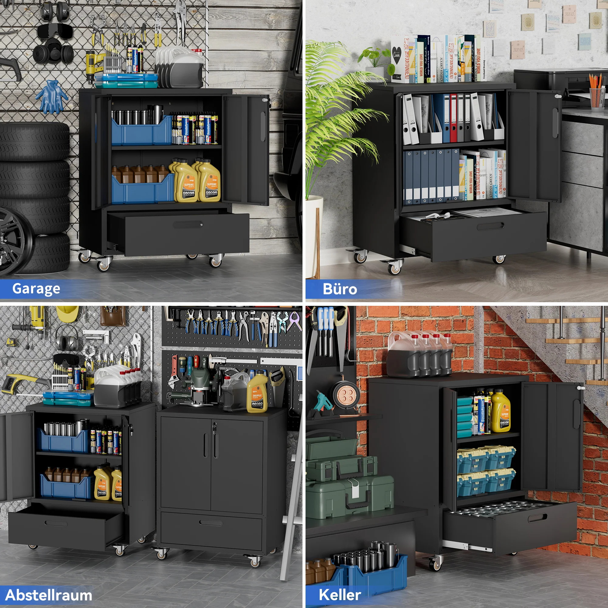 Rolling Metal Tool Cabinet Heavy-Duty Storage H101.5xW76xD51cm - Black/Grey - Image 8
