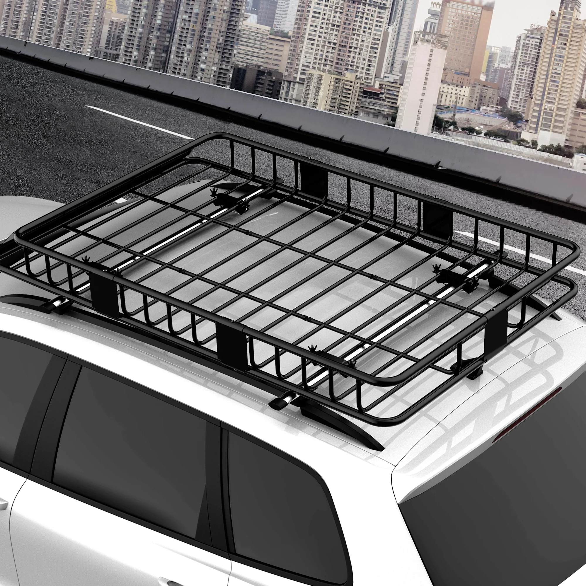 Roof Basket, adjustable length universal luggage, metal black - Image 2