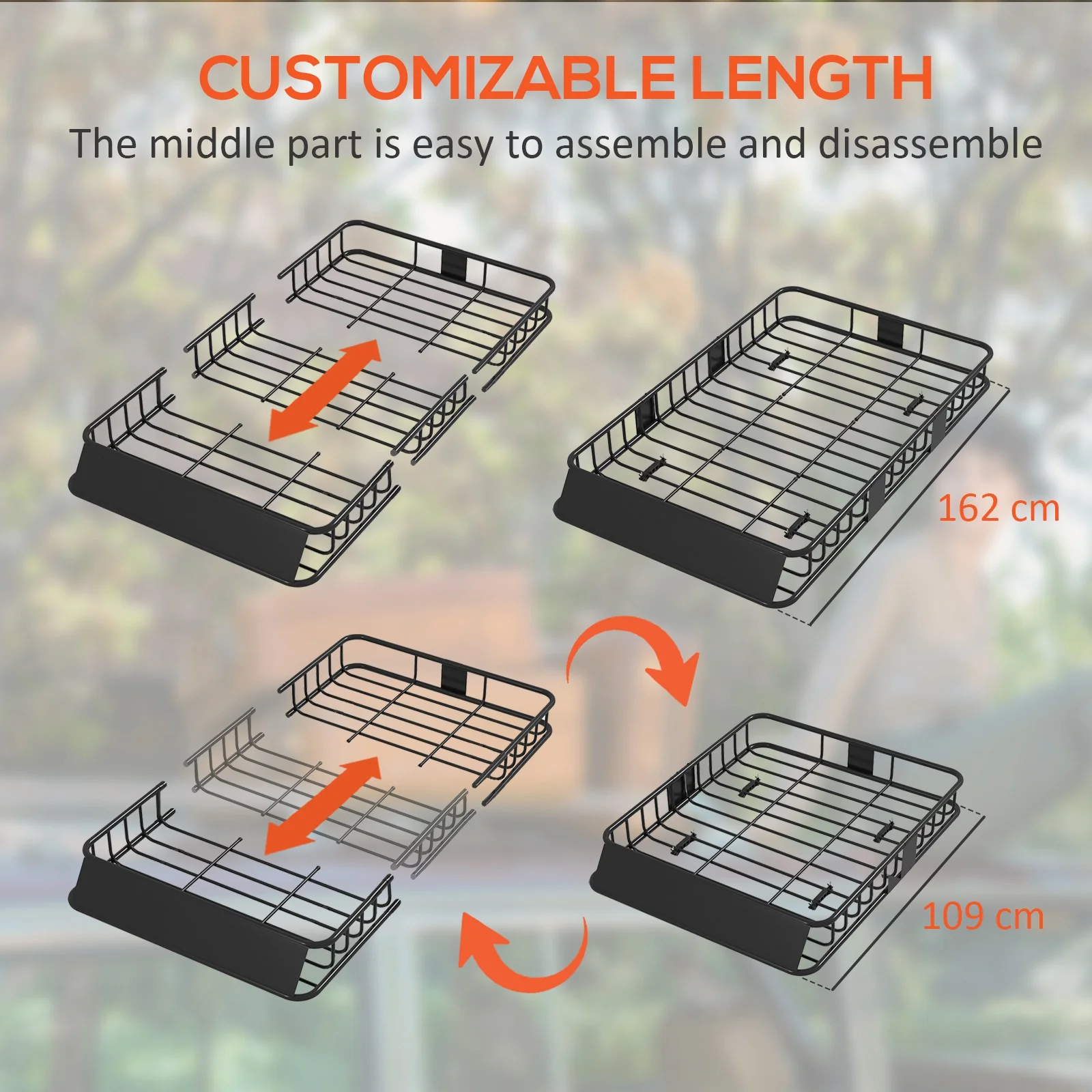Roof Basket, adjustable length universal luggage, metal black - Image 4