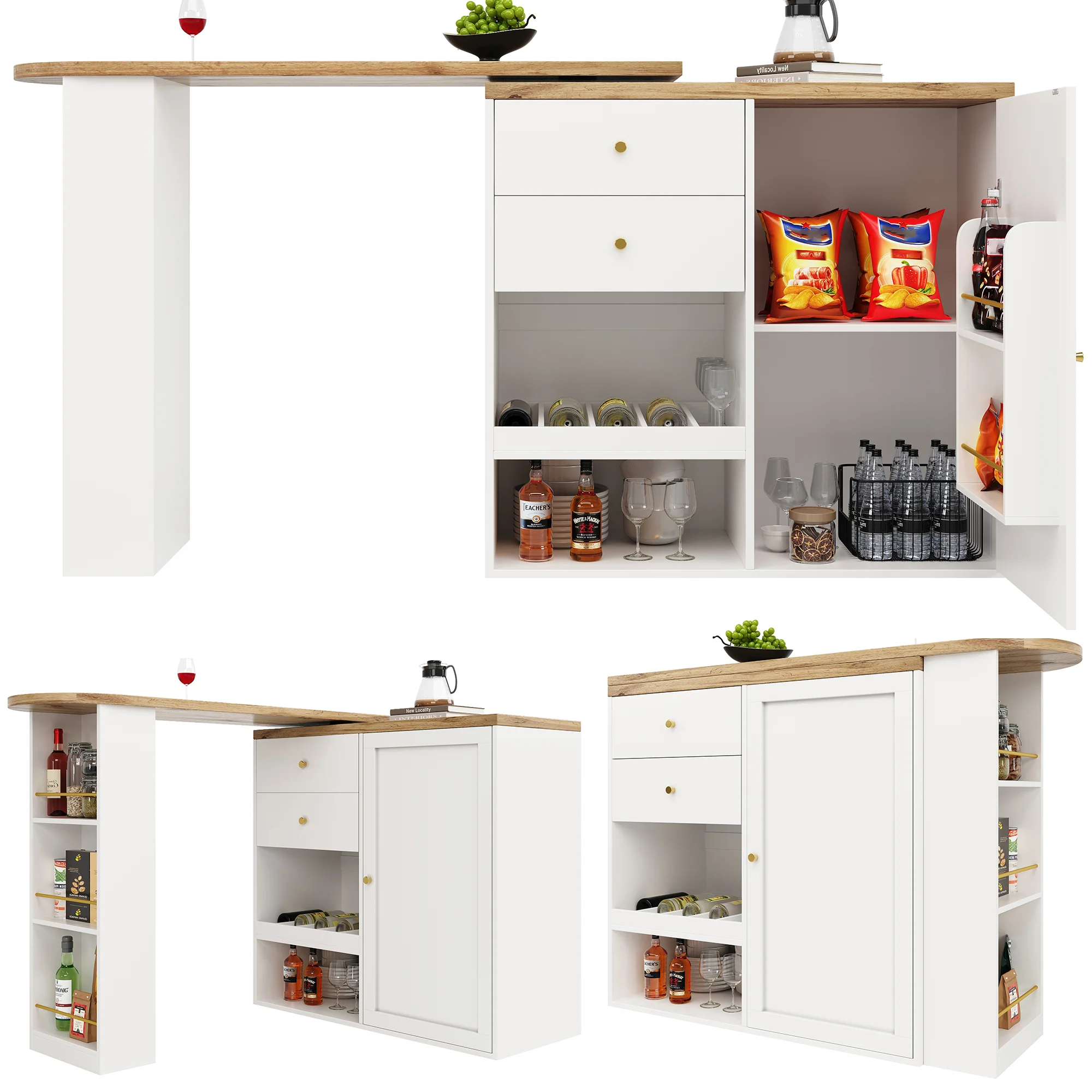 Rotating Bar Table 2 Drawers Sliding Cabinet Open Storage - Image 2