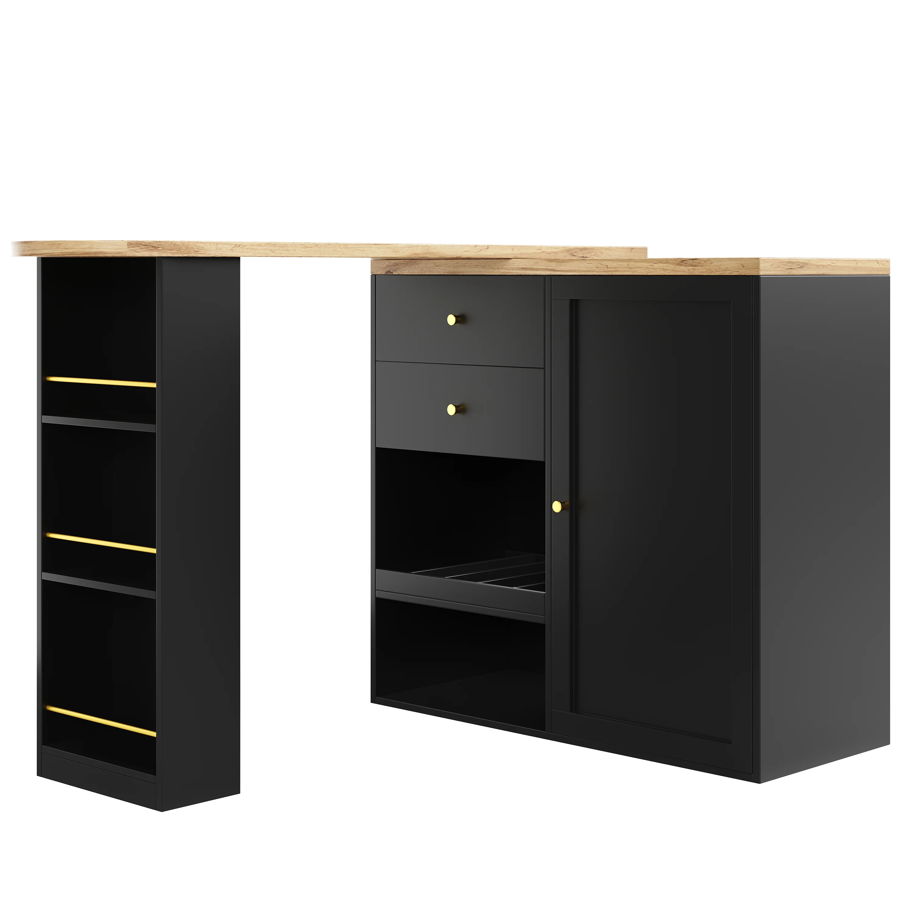 Rotating Bar Table Multifunctional Storage with 2 Drawers and Sliding Door Cabinet - Image 9