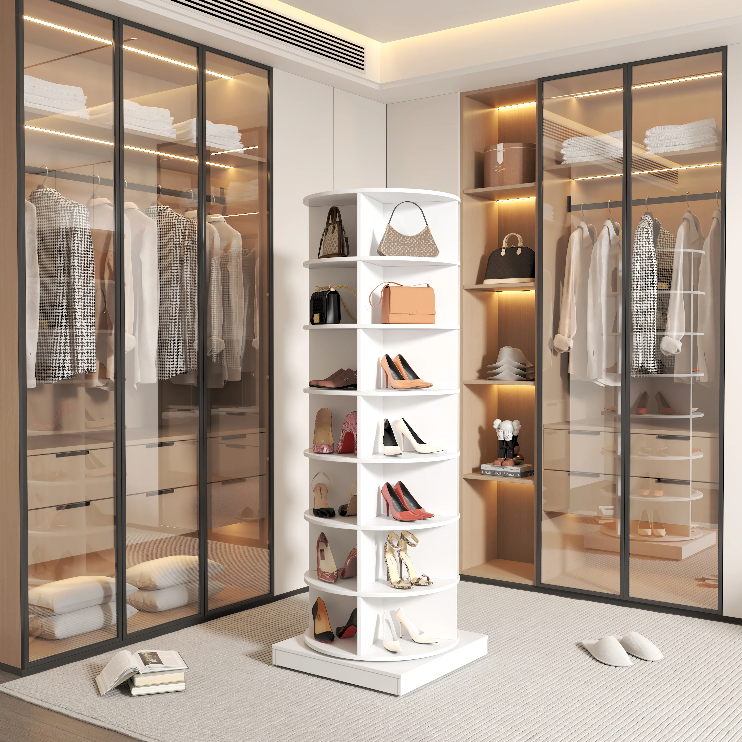 Rotating Shoe Cabinet 360° 7 Shelves - White - Image 3