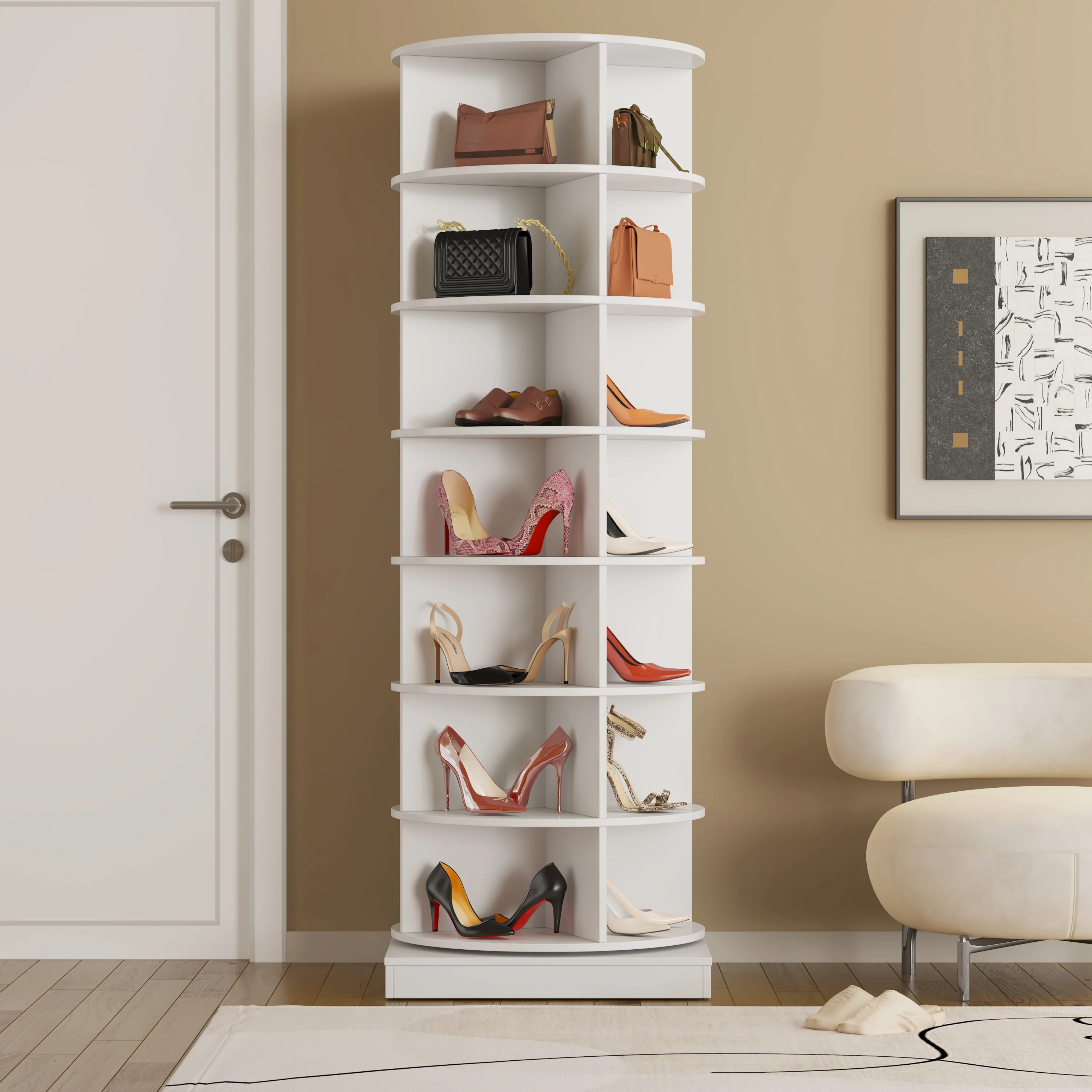 Rotating Shoe Cabinet 360° 7 Shelves - White - Image 4