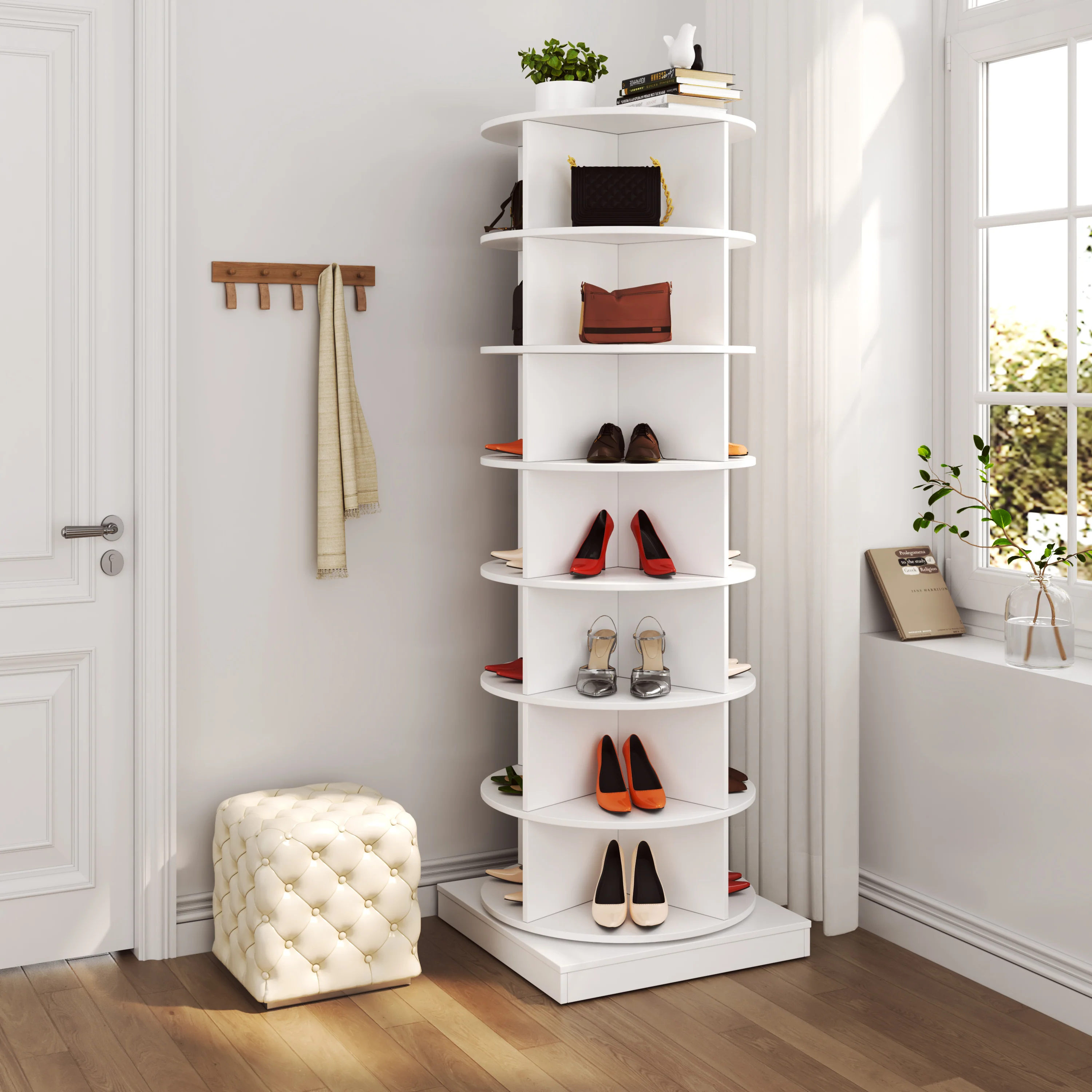 Rotating Shoe Cabinet 360° 7 Shelves - White - Image 5
