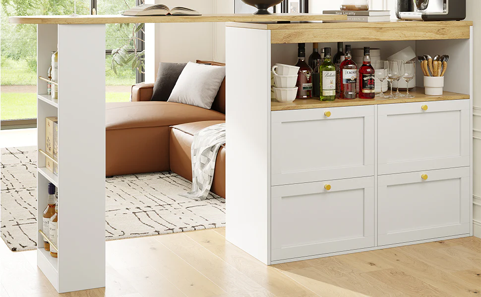 Rotating Standing Table 360° with 4 Drawers & Open Shelves - White - Image 6
