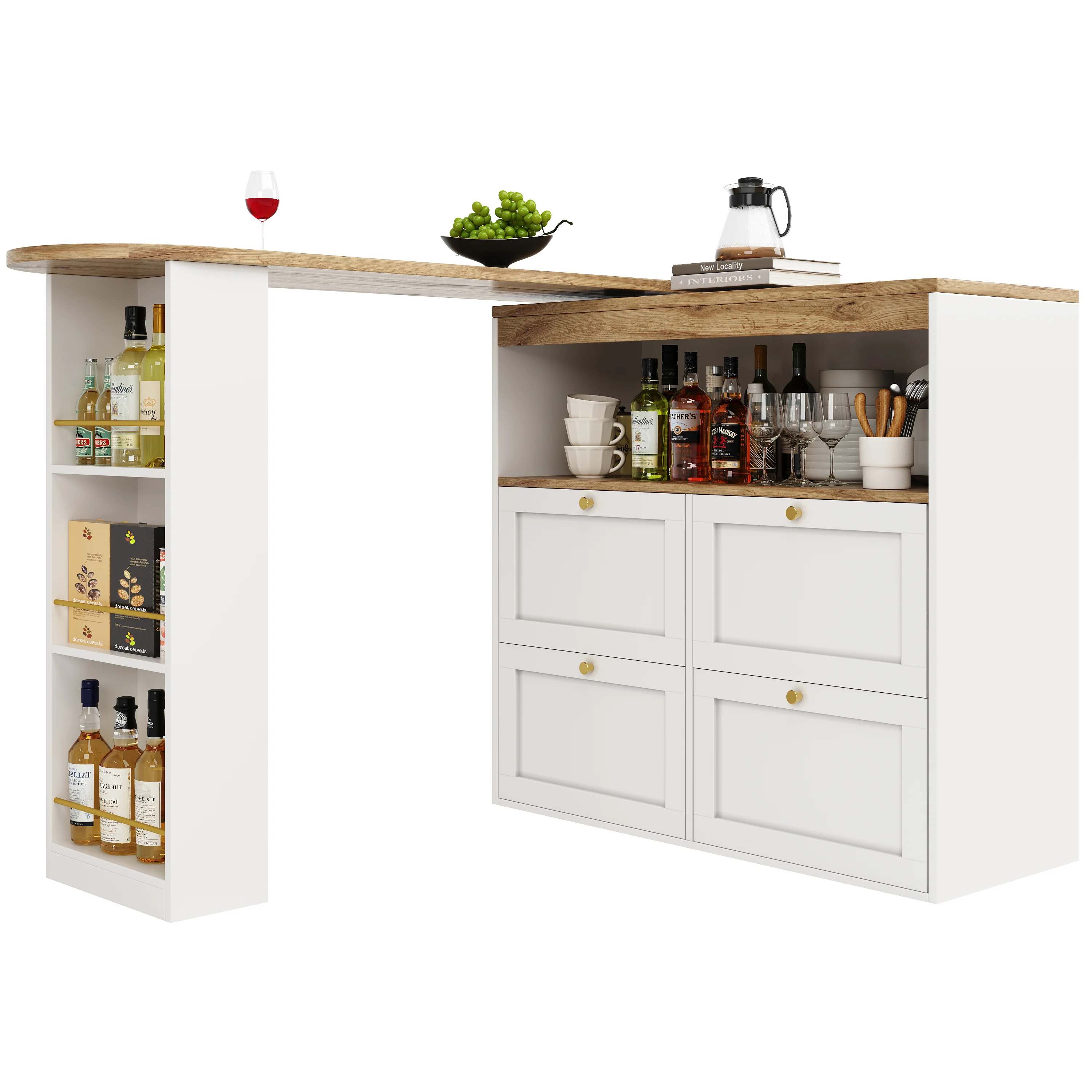 Rotating Standing Table 360° with 4 Drawers & Open Shelves - White - Image 8