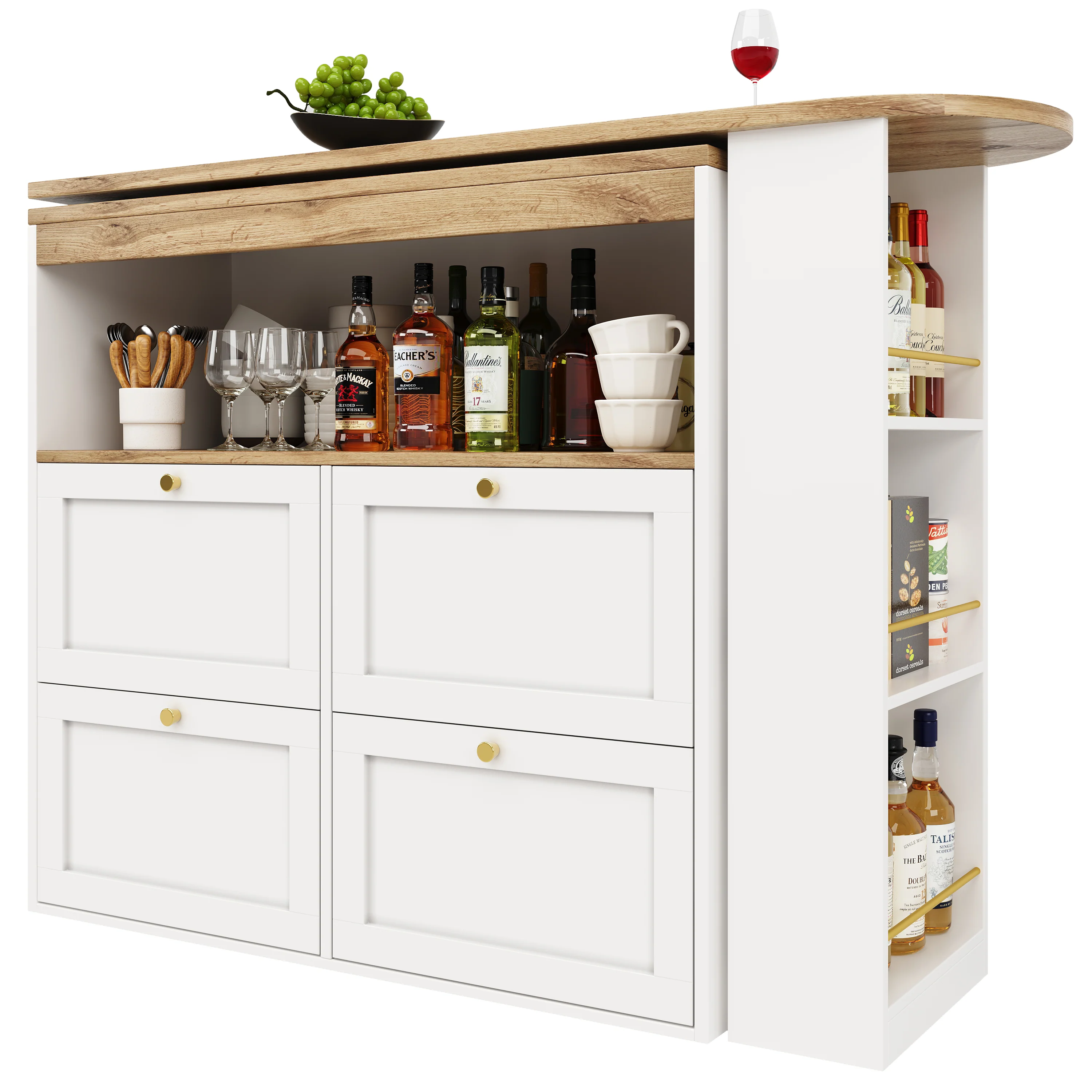 Rotating Standing Table 360° with 4 Drawers & Open Shelves - White - Image 9