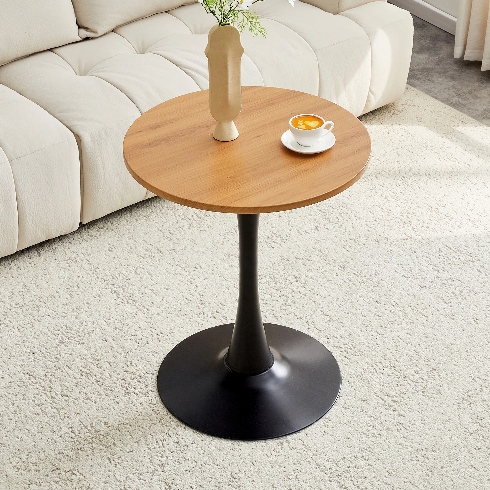 Round 60cm Side/Dining Table Wood Grain Top - Black Leg