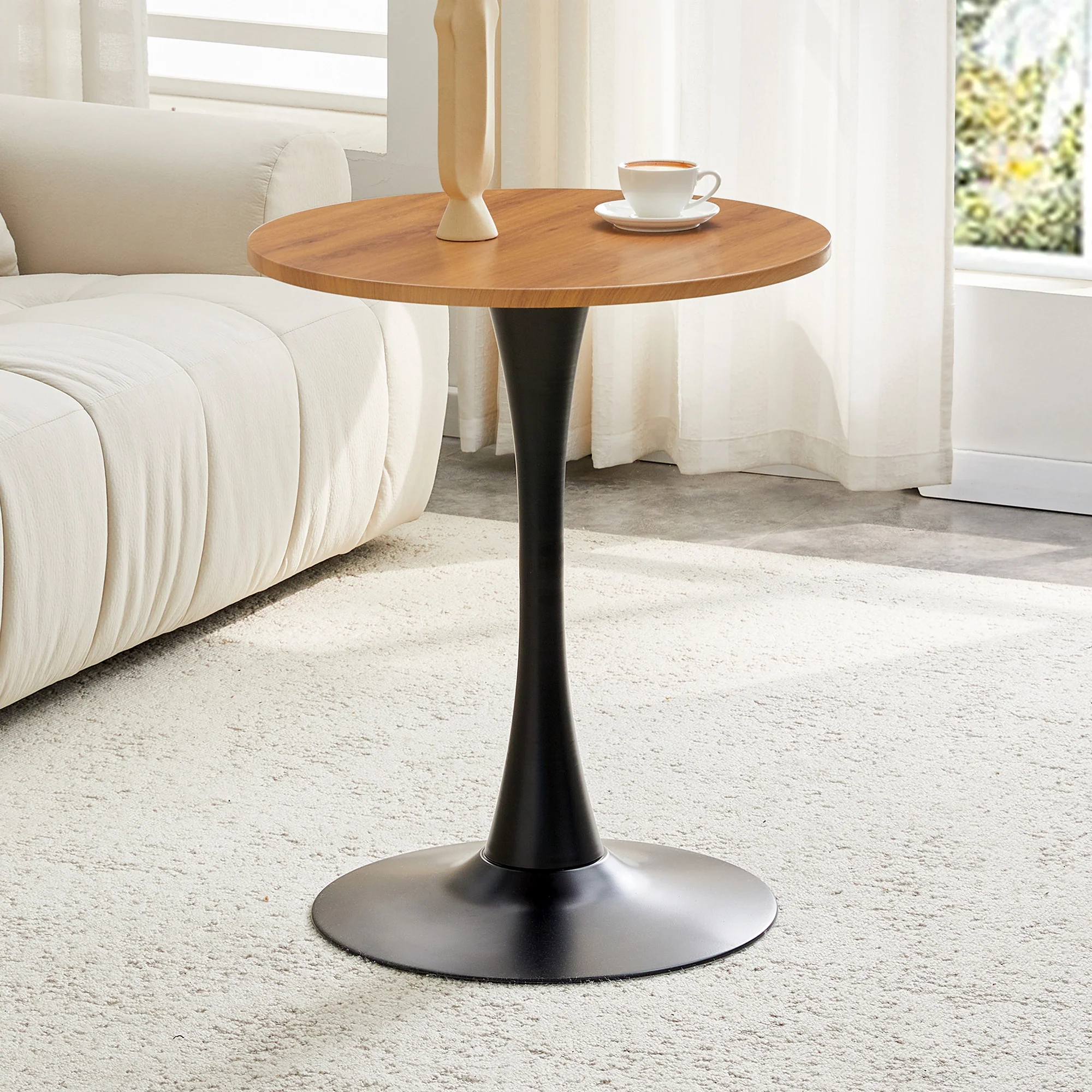 Round 60cm Side/Dining Table Wood Grain Top - Black Leg - Image 2