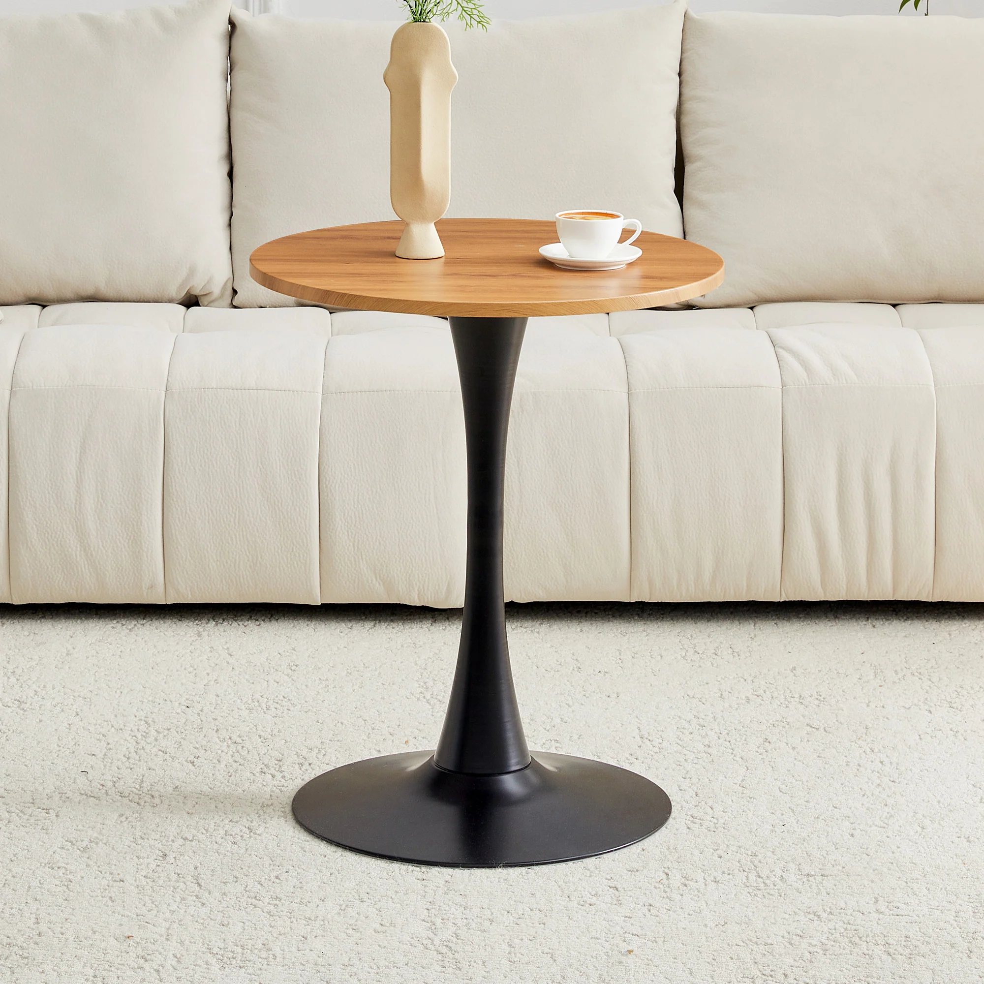 Round 60cm Side/Dining Table Wood Grain Top - Black Leg - Image 3