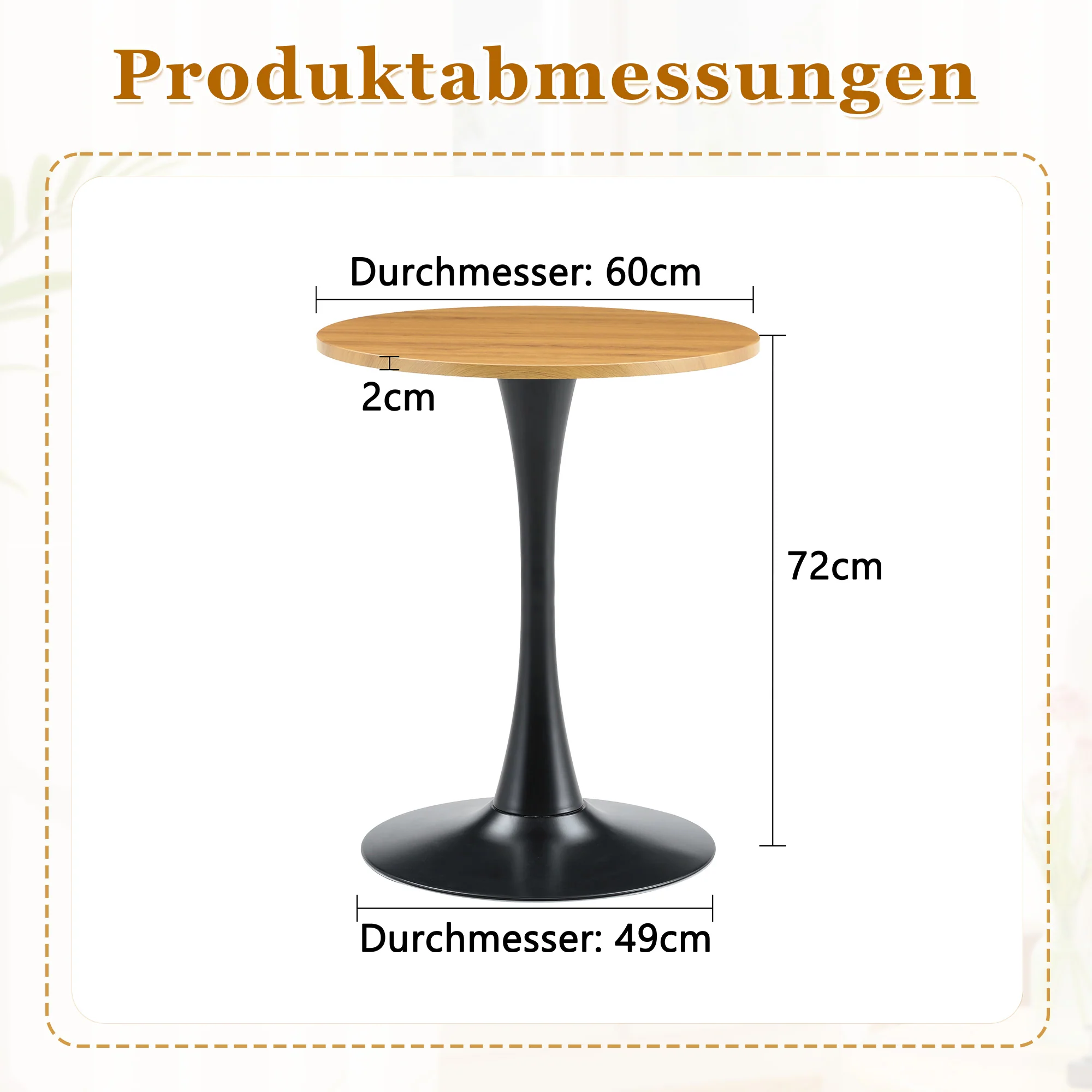 Round 60cm Side/Dining Table Wood Grain Top - Black Leg - Image 4