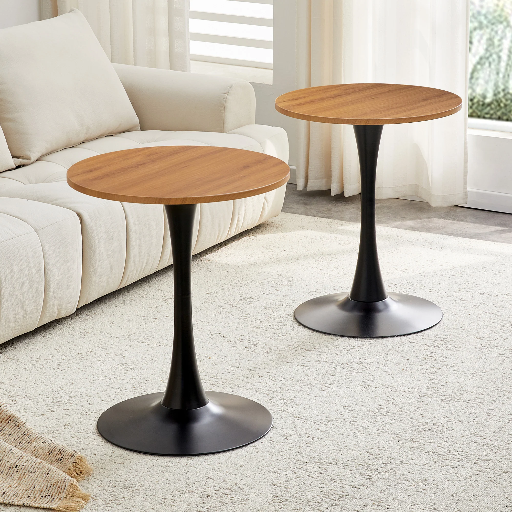 Round 60cm Side/Dining Table Wood Grain Top - Black Leg - Image 5