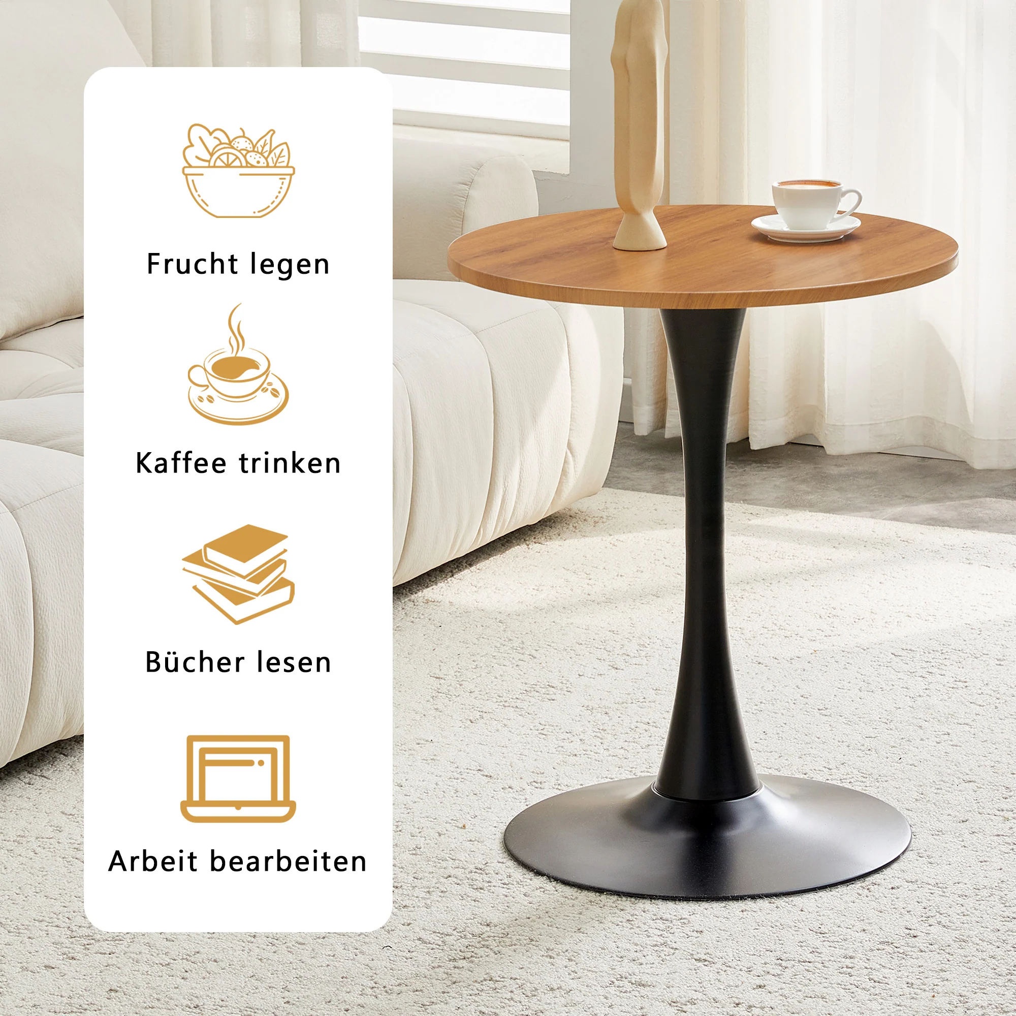Round 60cm Side/Dining Table Wood Grain Top - Black Leg - Image 6