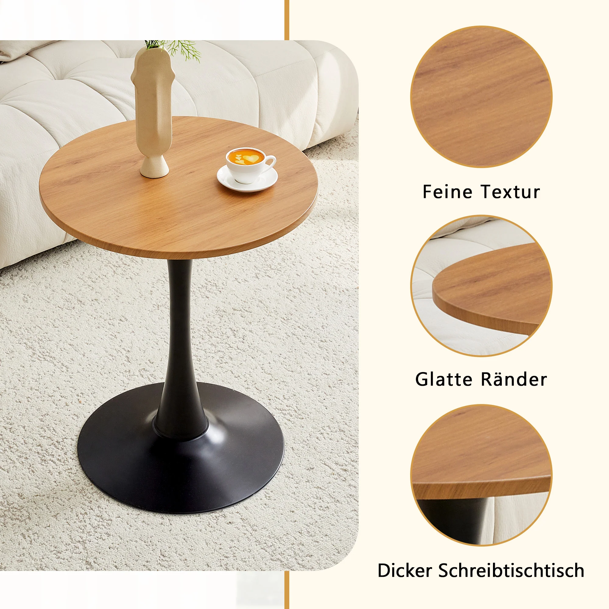 Round 60cm Side/Dining Table Wood Grain Top - Black Leg - Image 7