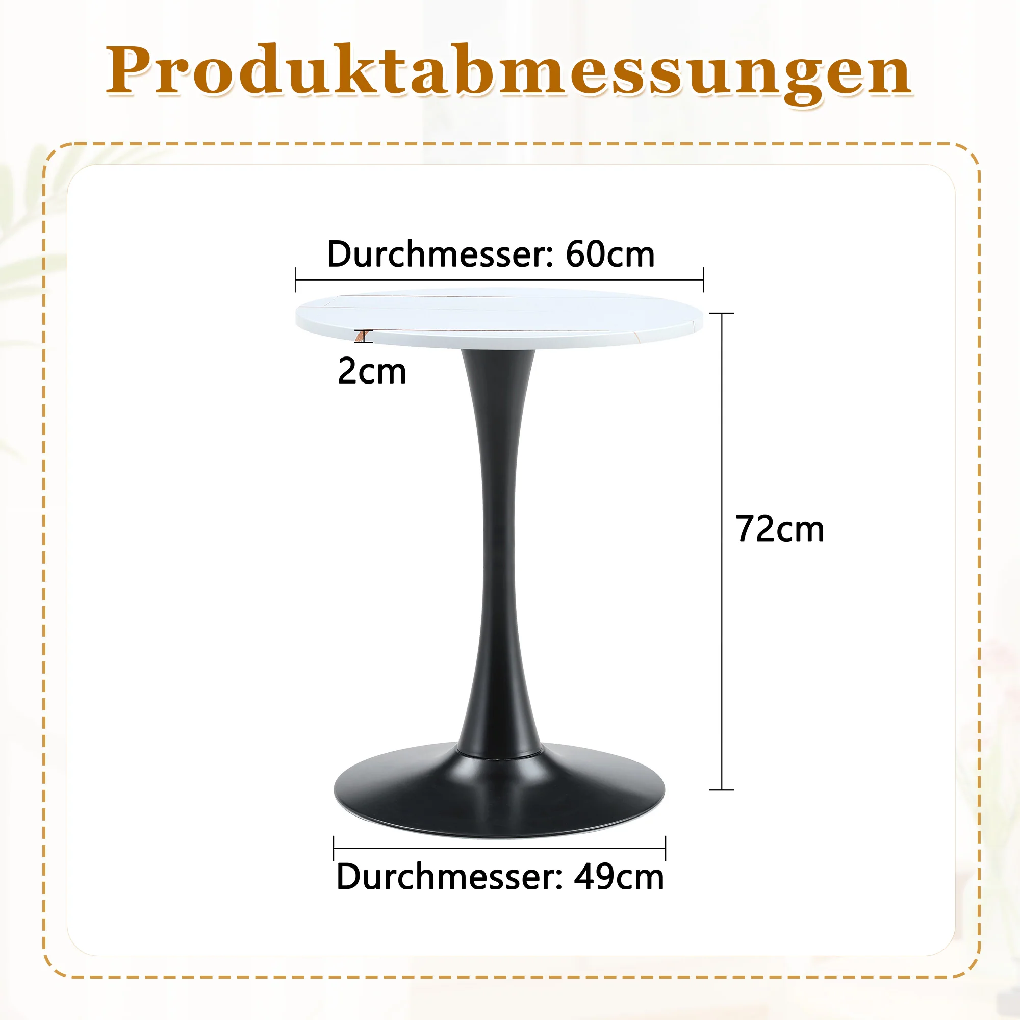 Round 60cm Side Table Small Dining Table MDF Thermoforming Black Leg White Grain Look - Image 4