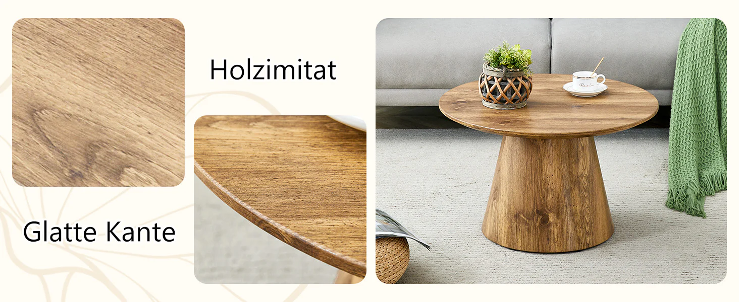 Round Coffee Table 60cm Diameter Side Table - Natural Wood Look (MDF) - Image 10