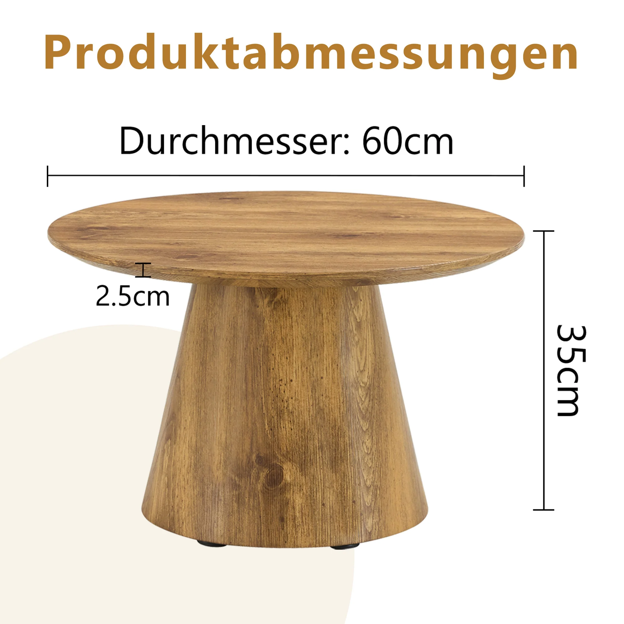 Round Coffee Table 60cm Diameter Side Table - Natural Wood Look (MDF) - Image 4