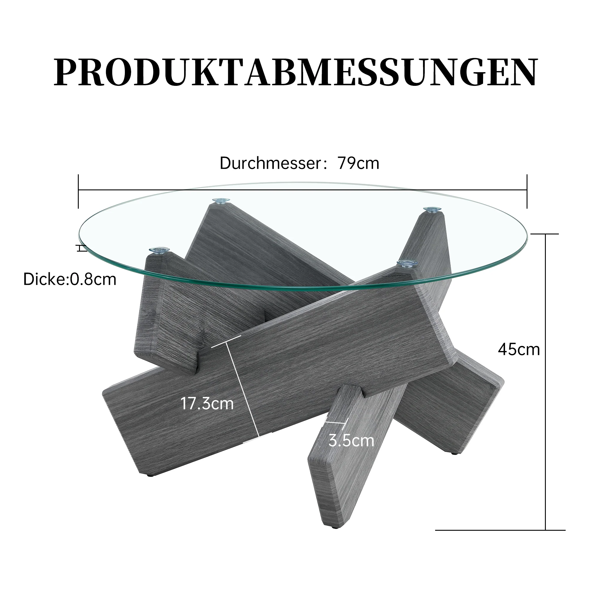 Round Coffee Table 79cm Tempered Glass Cross Legs - Gray MDF - Image 3