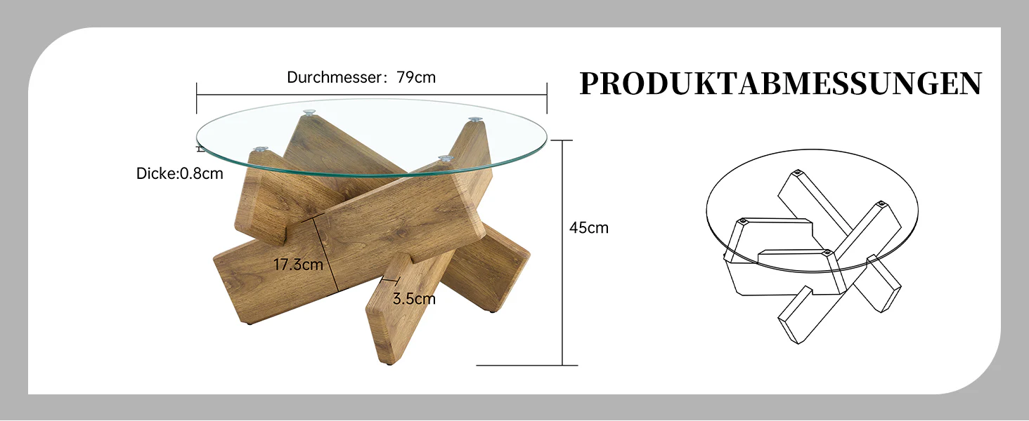 Round Coffee Table Glass Top 79cm Cross Frame - Multi-Color MDF - Image 10