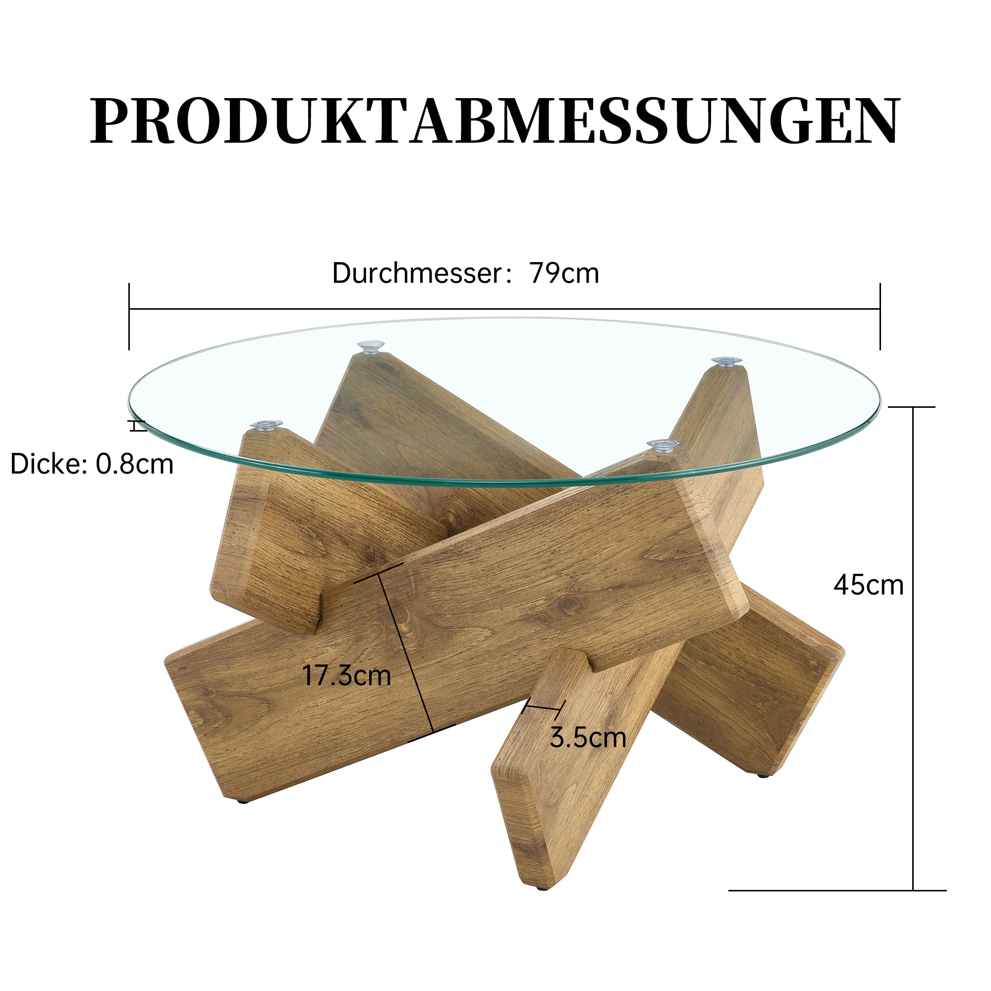 Round Coffee Table Glass Top 79cm Cross Frame - Multi-Color MDF - Image 5