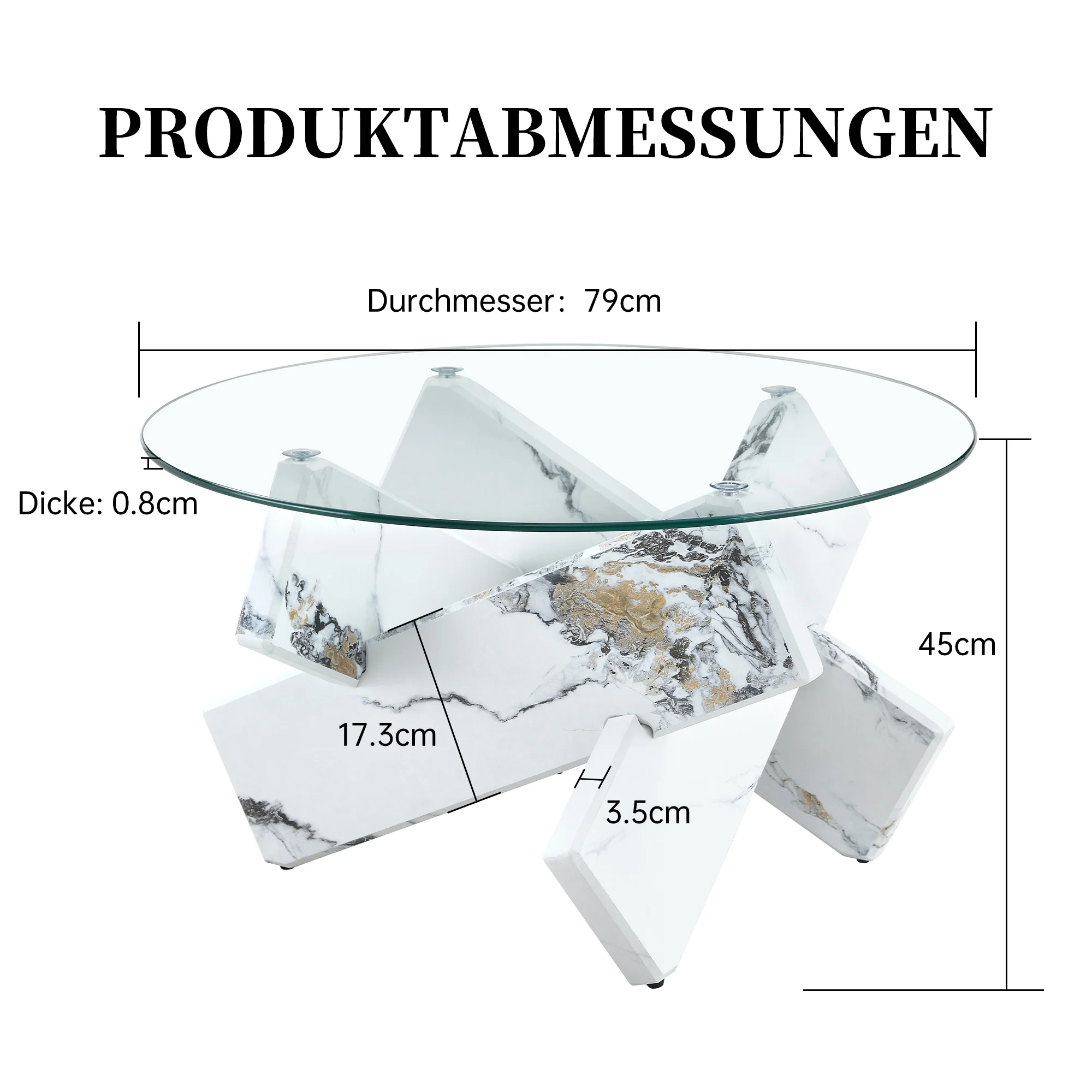 Round Coffee Table Glass Top 79cm Marble Look Legs - Multi-color - Image 4