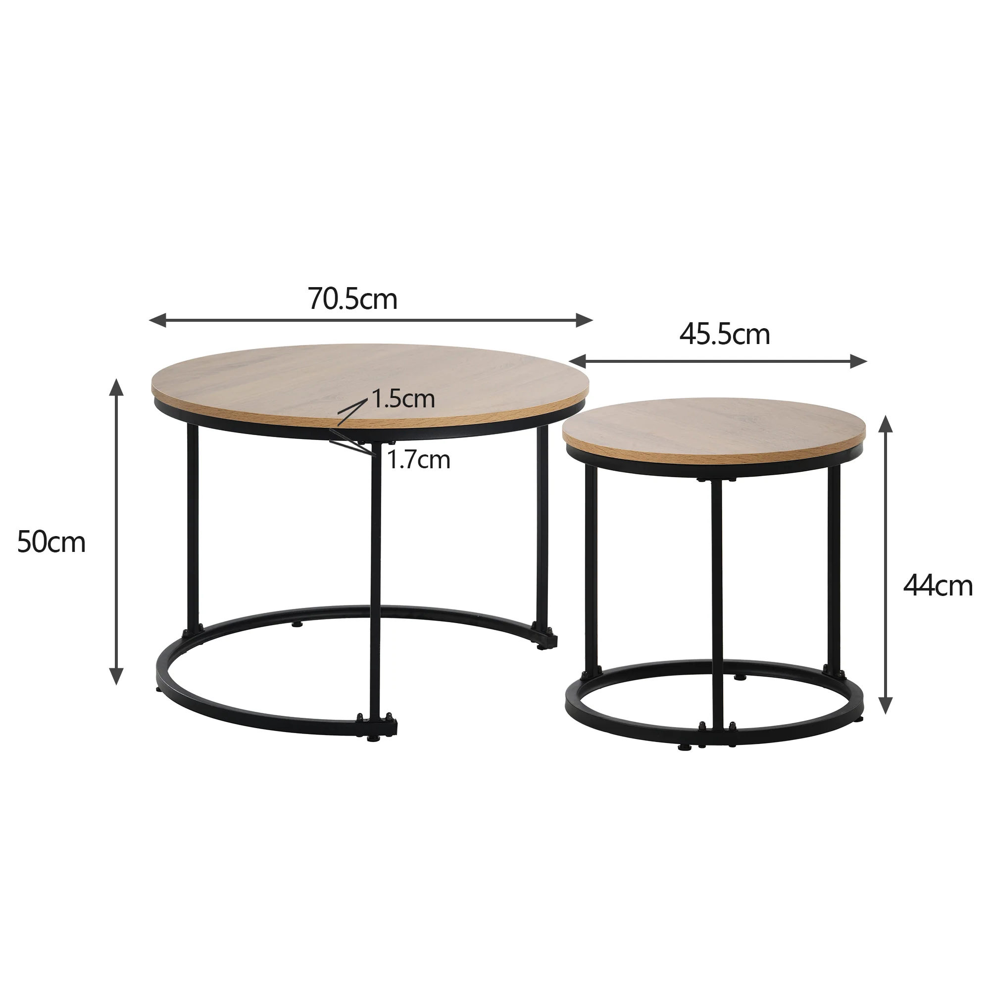 Round coffee table set of 2 nested side tables (oak) - Image 5