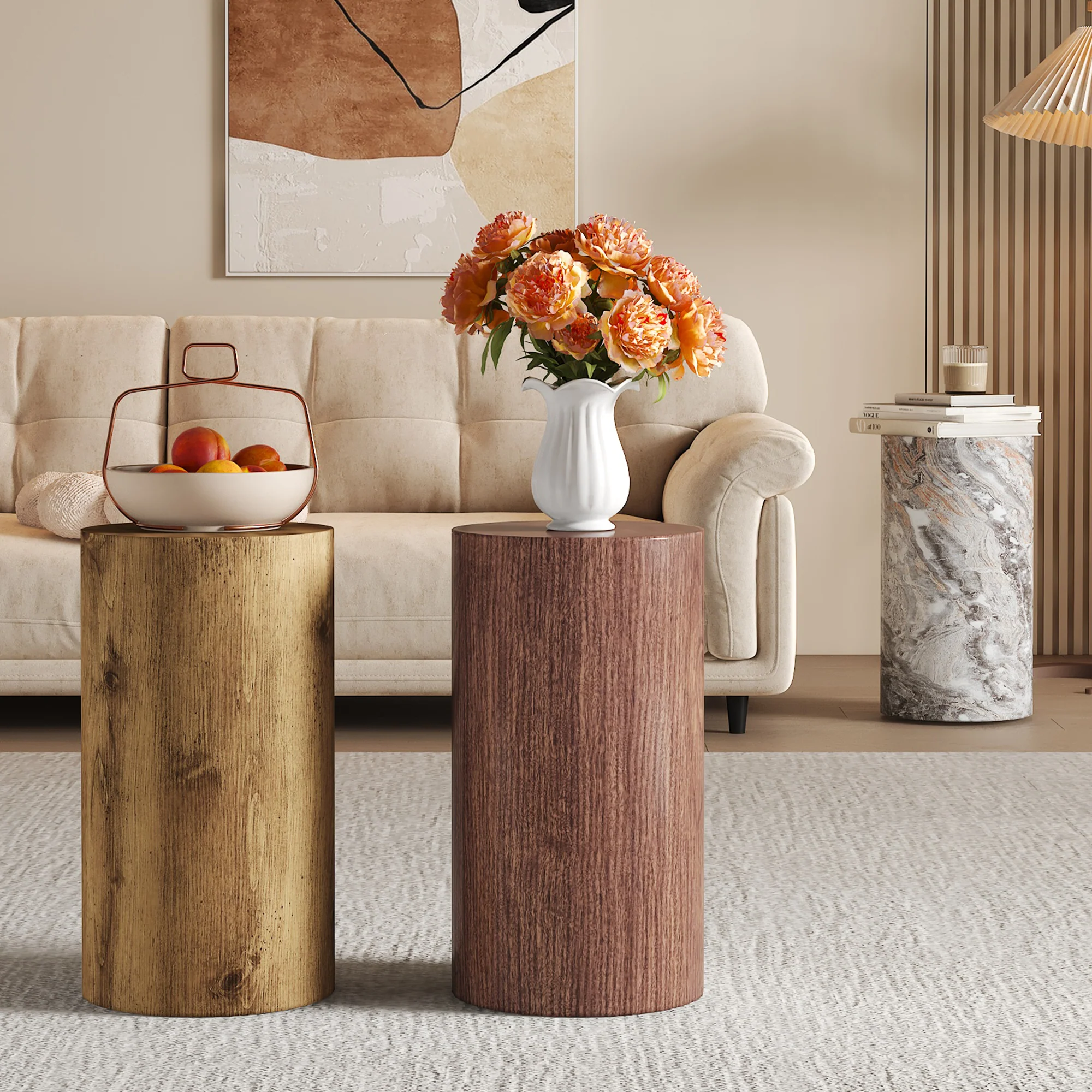 Round Coffee Table Small Side Table 30cm Diameter - Wood Look MDF - Image 10