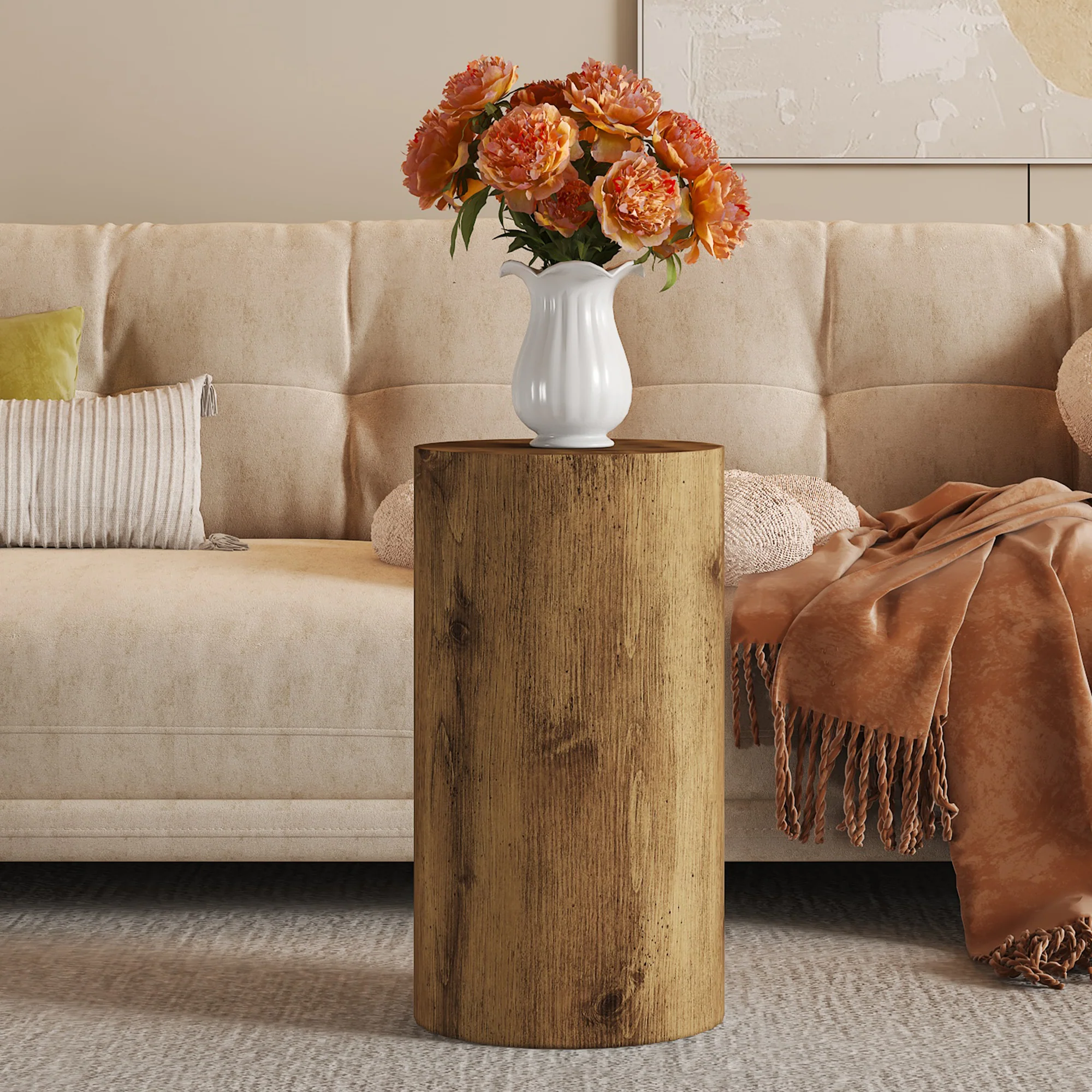 Round Coffee Table Small Side Table 30cm Diameter - Wood Look MDF - Image 3