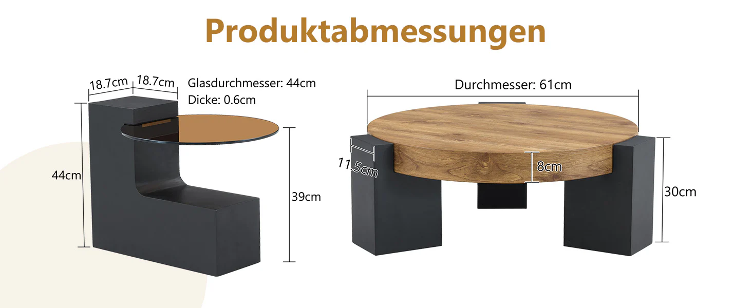 Round Coffee Table Two-Tier Detachable Transparent Brown Glass Top Black MDF Legs - Image 9