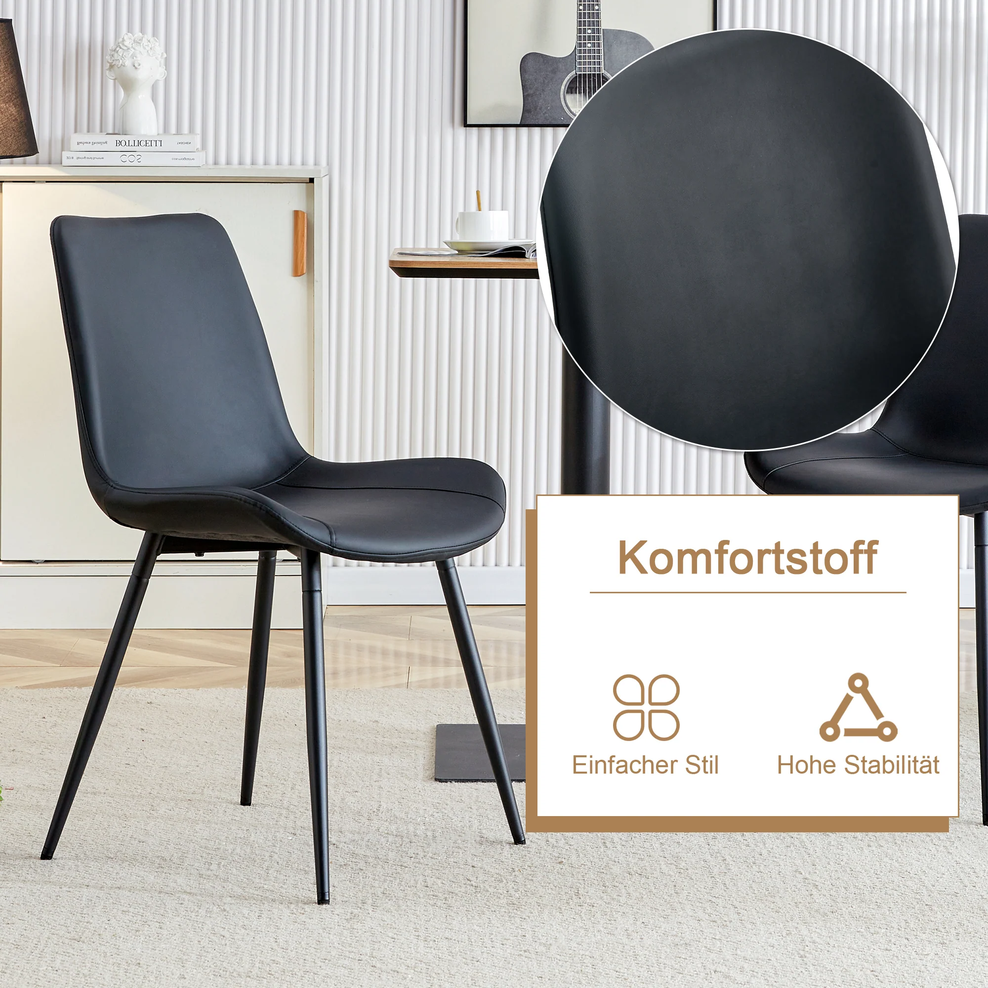 Round Dining Set 100cm Integrated Storage 4 Chairs - Brown Wood Look/Black PU - Image 5