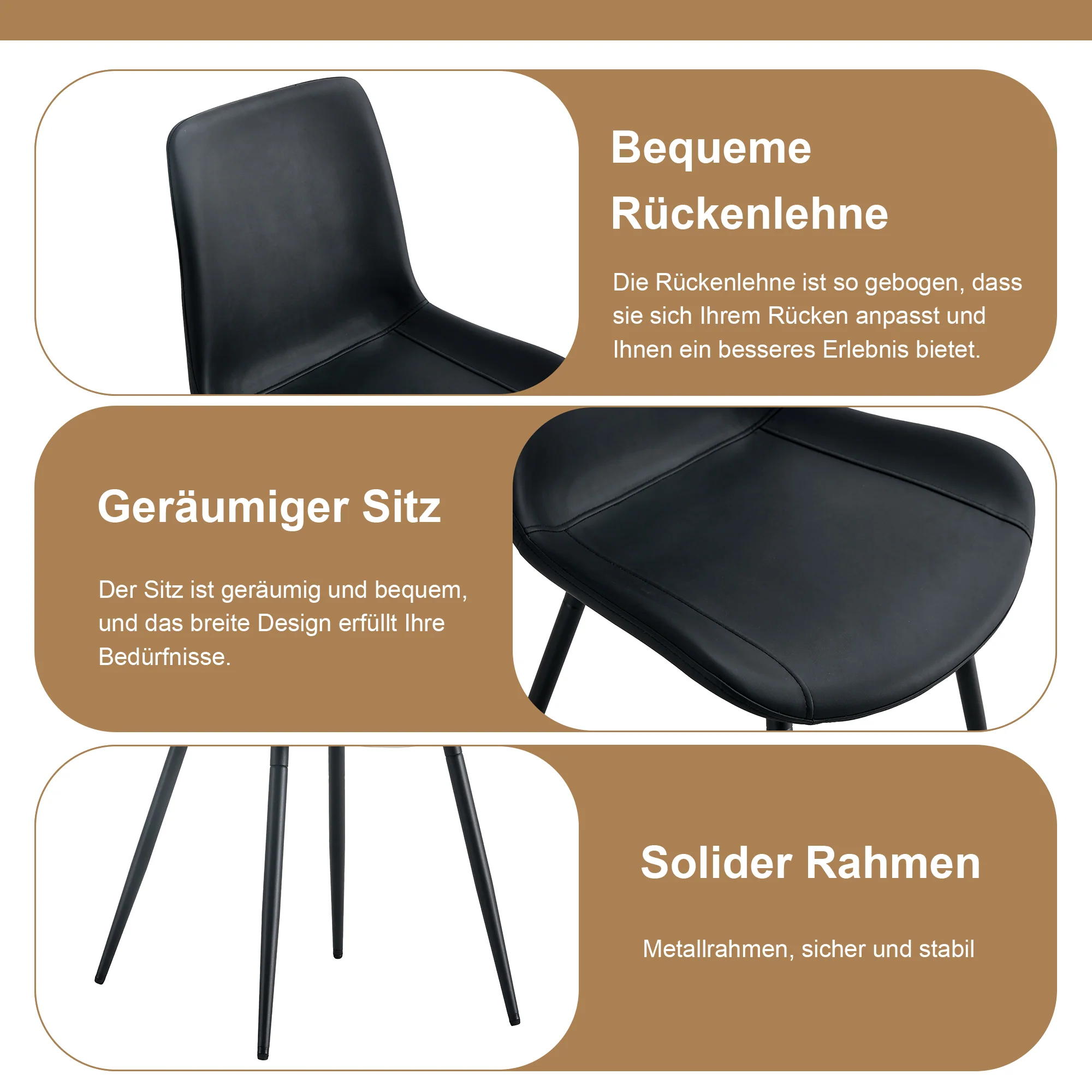 Round Dining Set 100cm Integrated Storage 4 Chairs - Brown Wood Look/Black PU - Image 7