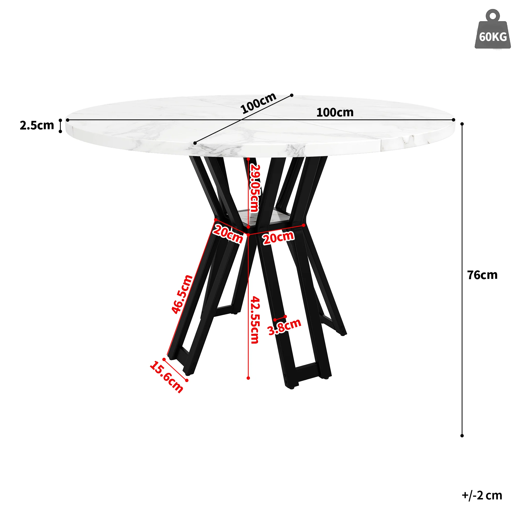 Round Dining Table 100cm 4-6 Seater - Black Legs Marbled MDF - Image 3