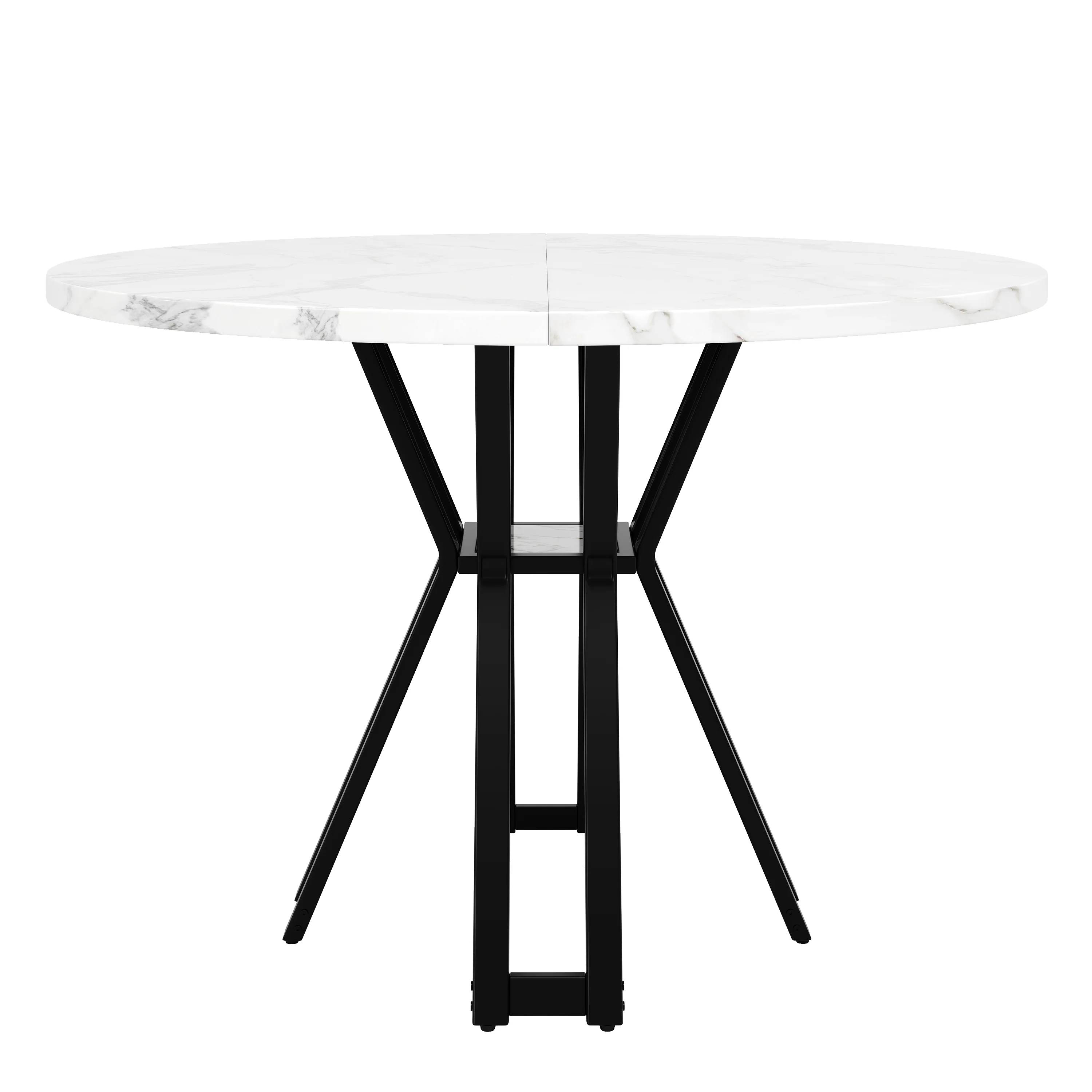 Round Dining Table 100cm 4-6 Seater - Black Legs Marbled MDF - Image 6