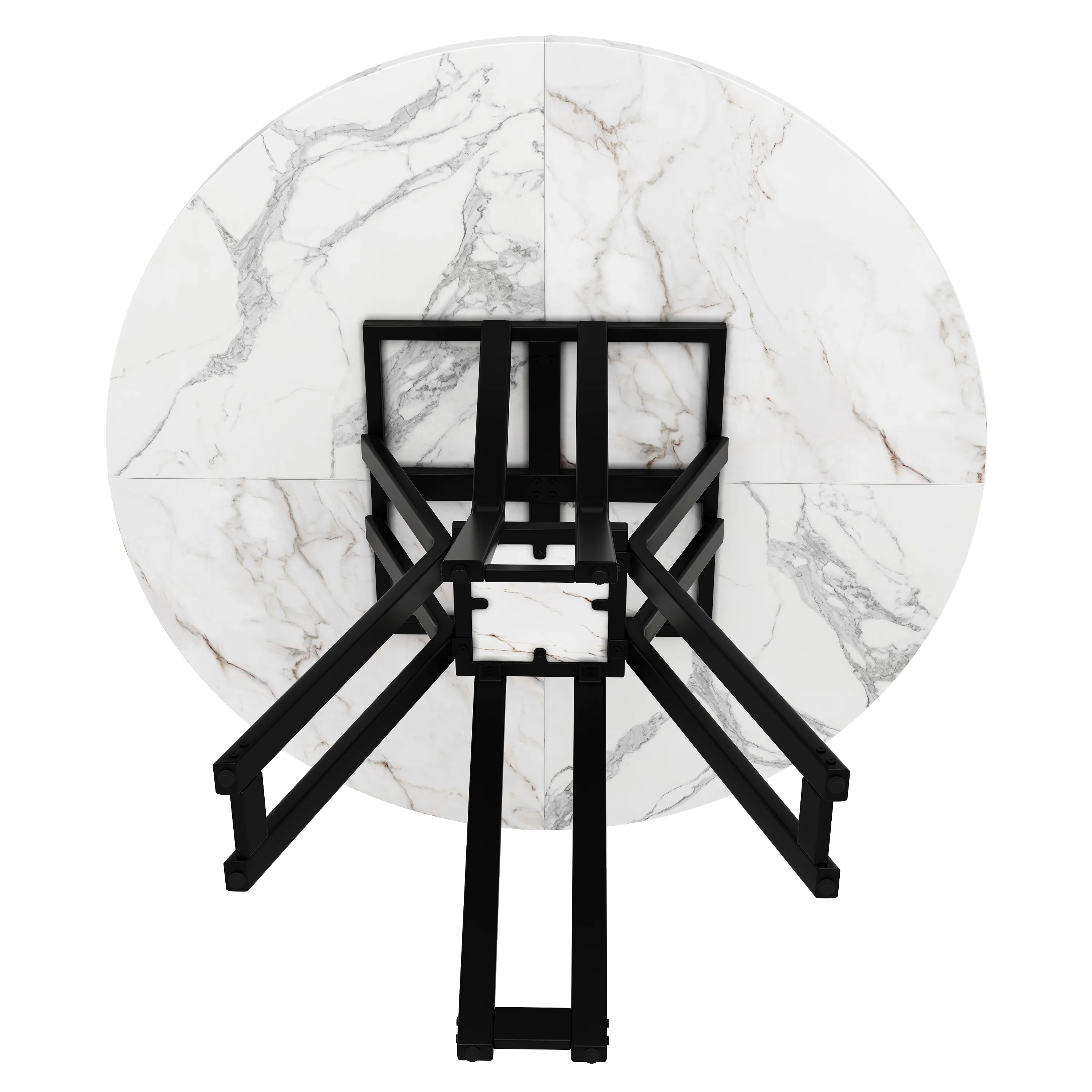 Round Dining Table 100cm 4-6 Seater - Black Legs Marbled MDF - Image 7