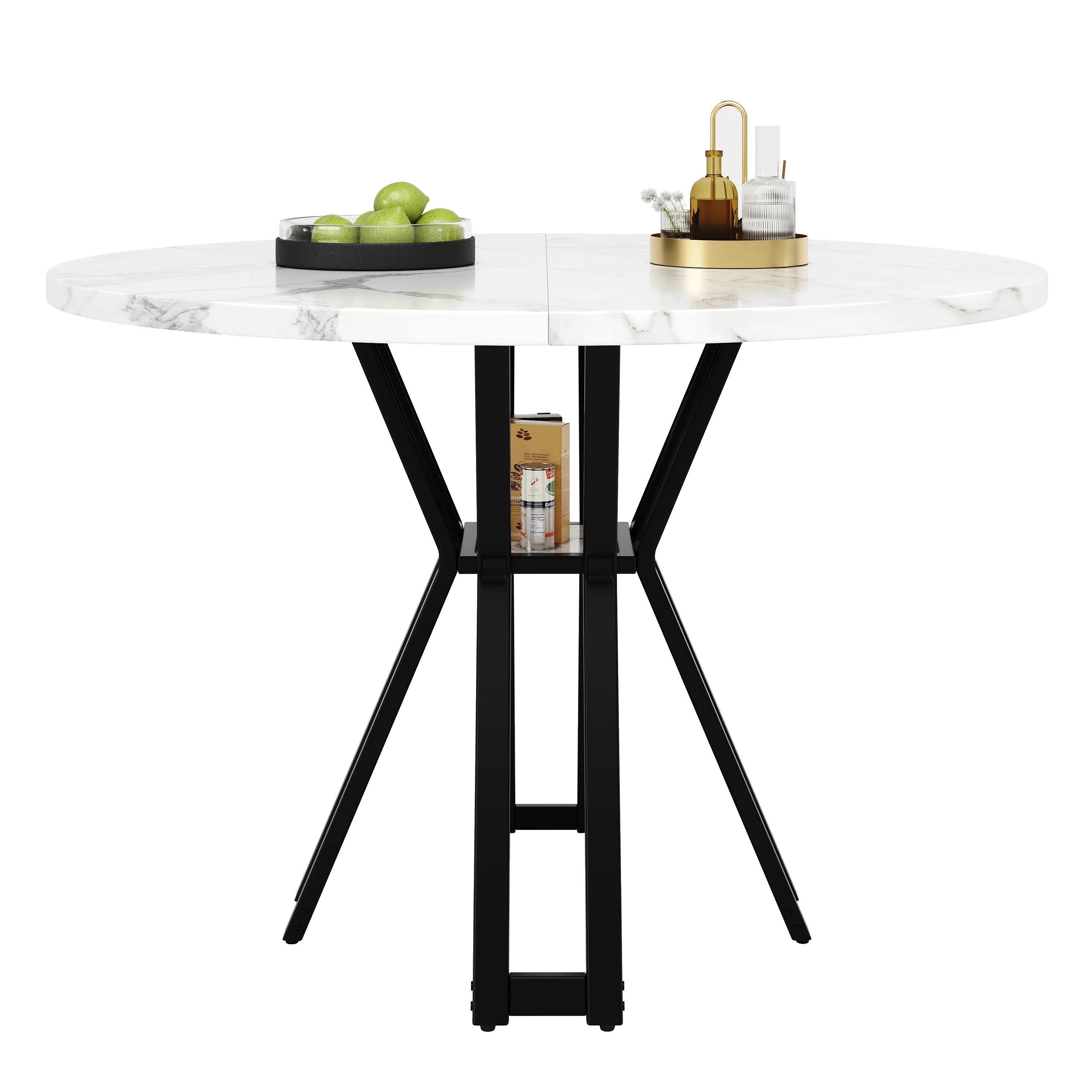 Round Dining Table 100cm 4-6 Seater - Black Legs Marbled MDF - Image 8