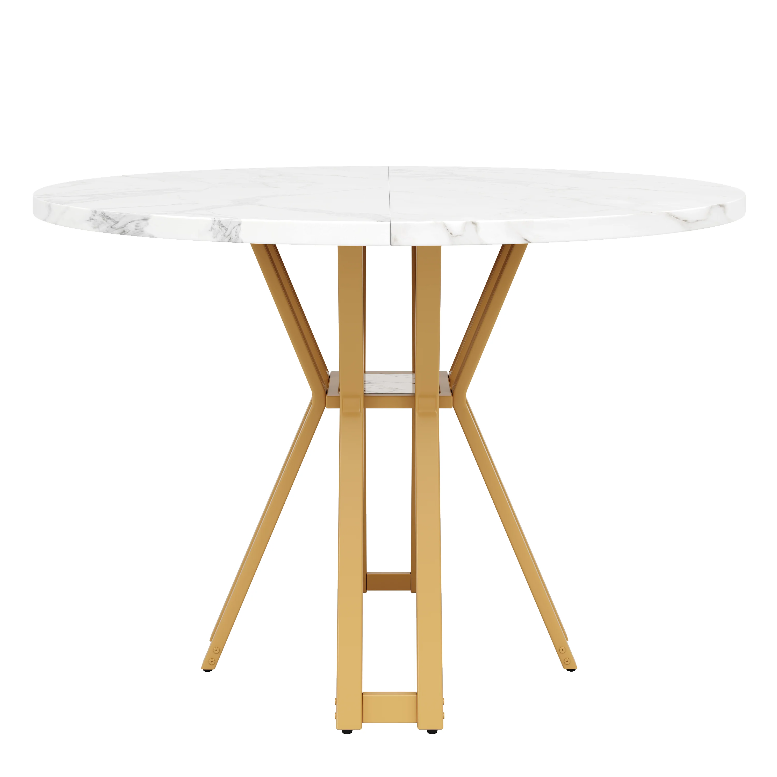 Round Dining Table 100cm 4-6 Seater Luxurious Gold Legs Marbled MDF - Image 5