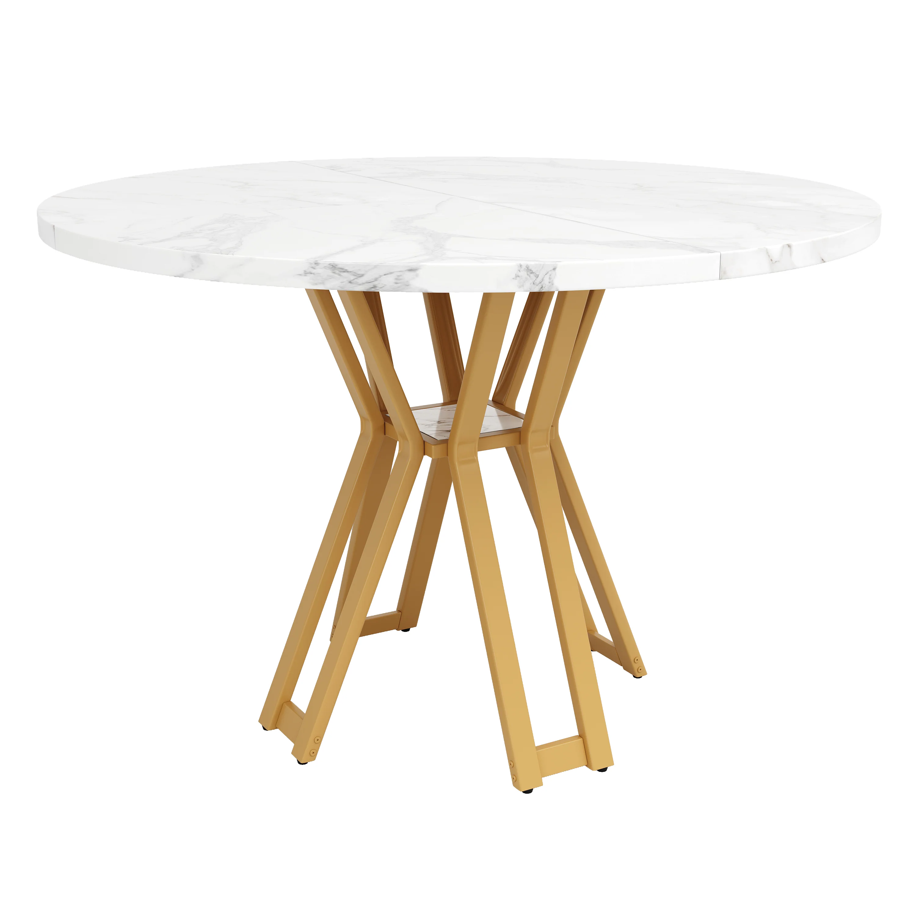 Round Dining Table 100cm 4-6 Seater Luxurious Gold Legs Marbled MDF - Image 6
