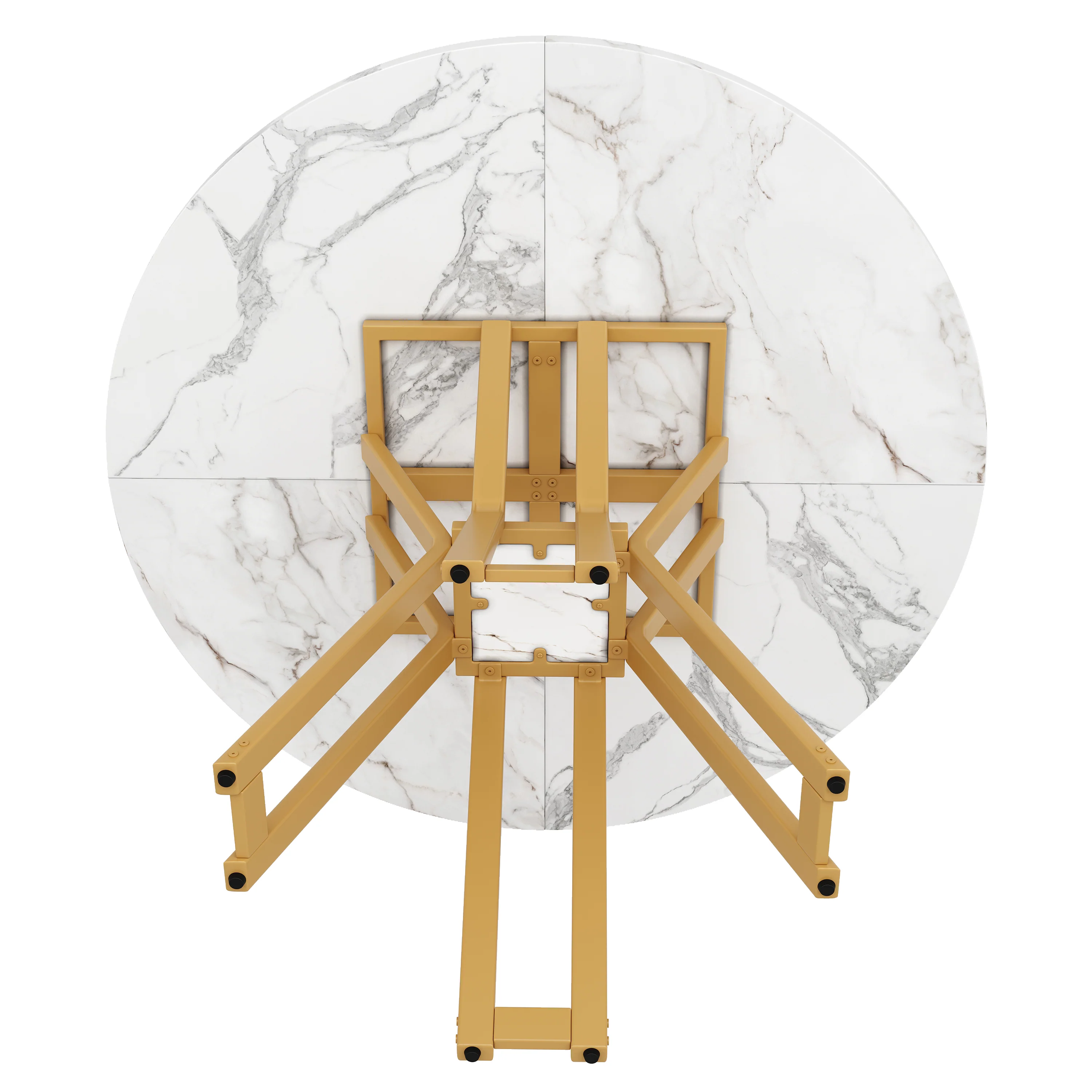 Round Dining Table 100cm 4-6 Seater Luxurious Gold Legs Marbled MDF - Image 7