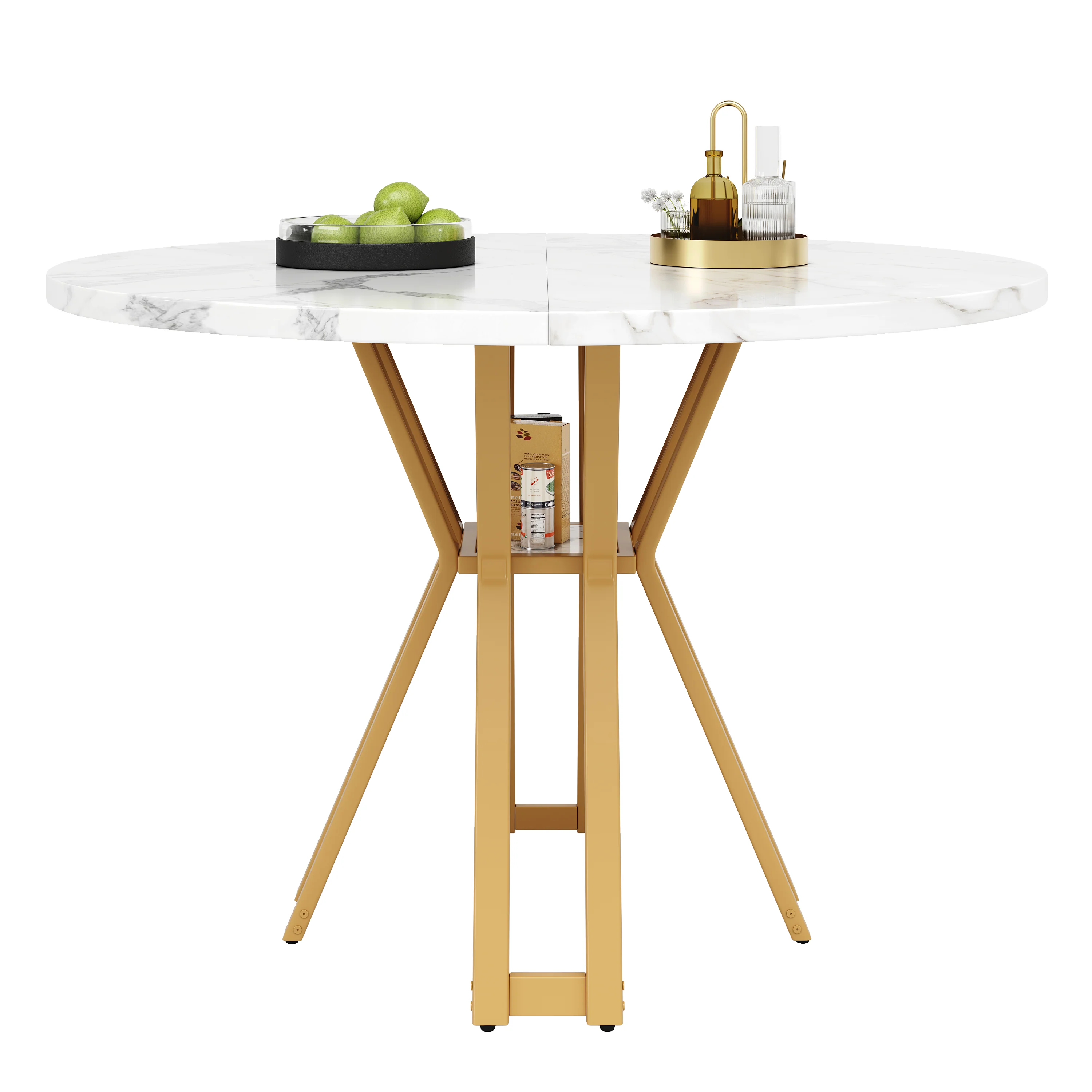 Round Dining Table 100cm 4-6 Seater Luxurious Gold Legs Marbled MDF - Image 8