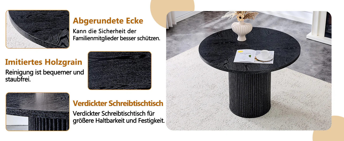 Round Dining Table 100cm 4-6 Seater Storage Base - Black MDF - Image 10