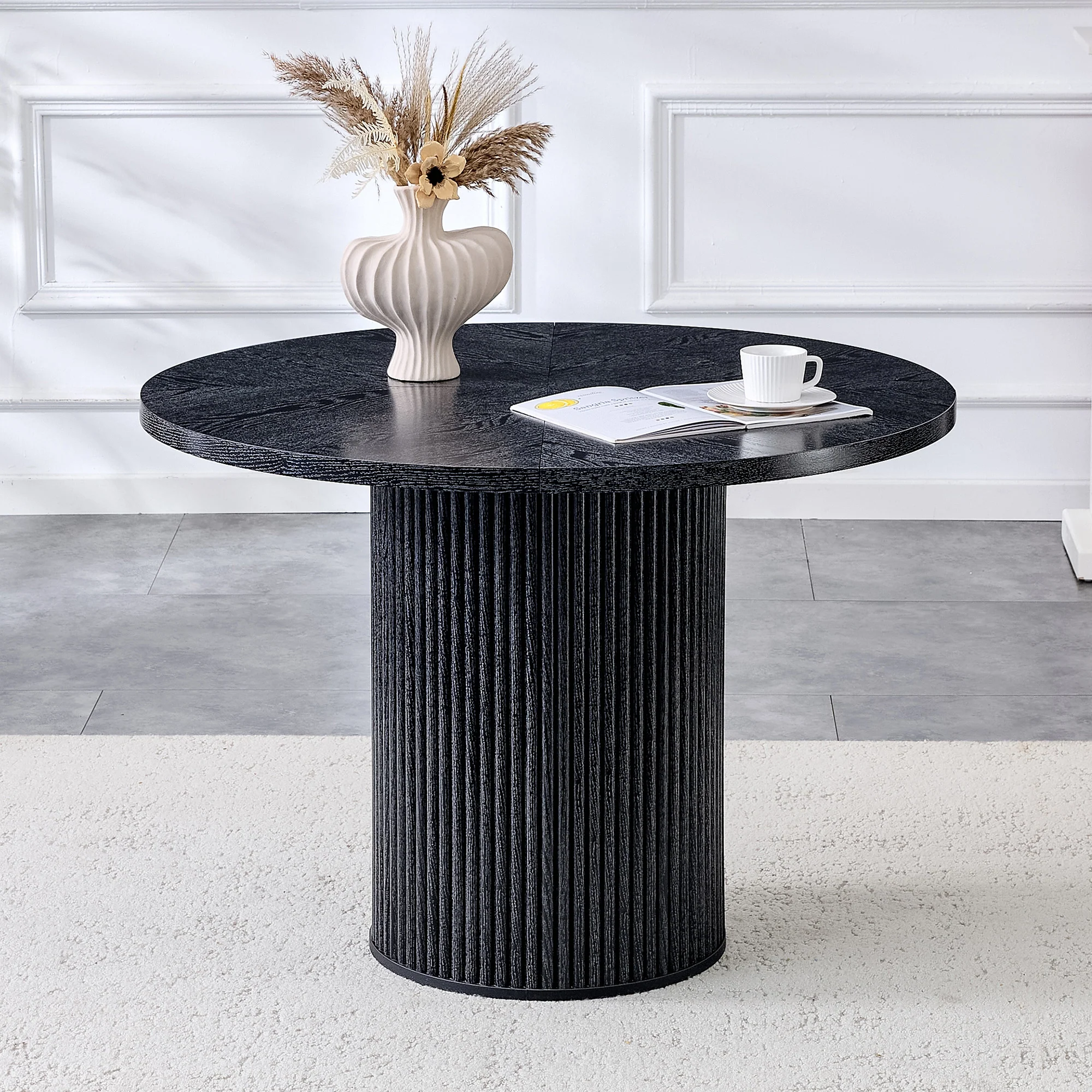 Round Dining Table 100cm 4-6 Seater Storage Base - Black MDF - Image 2