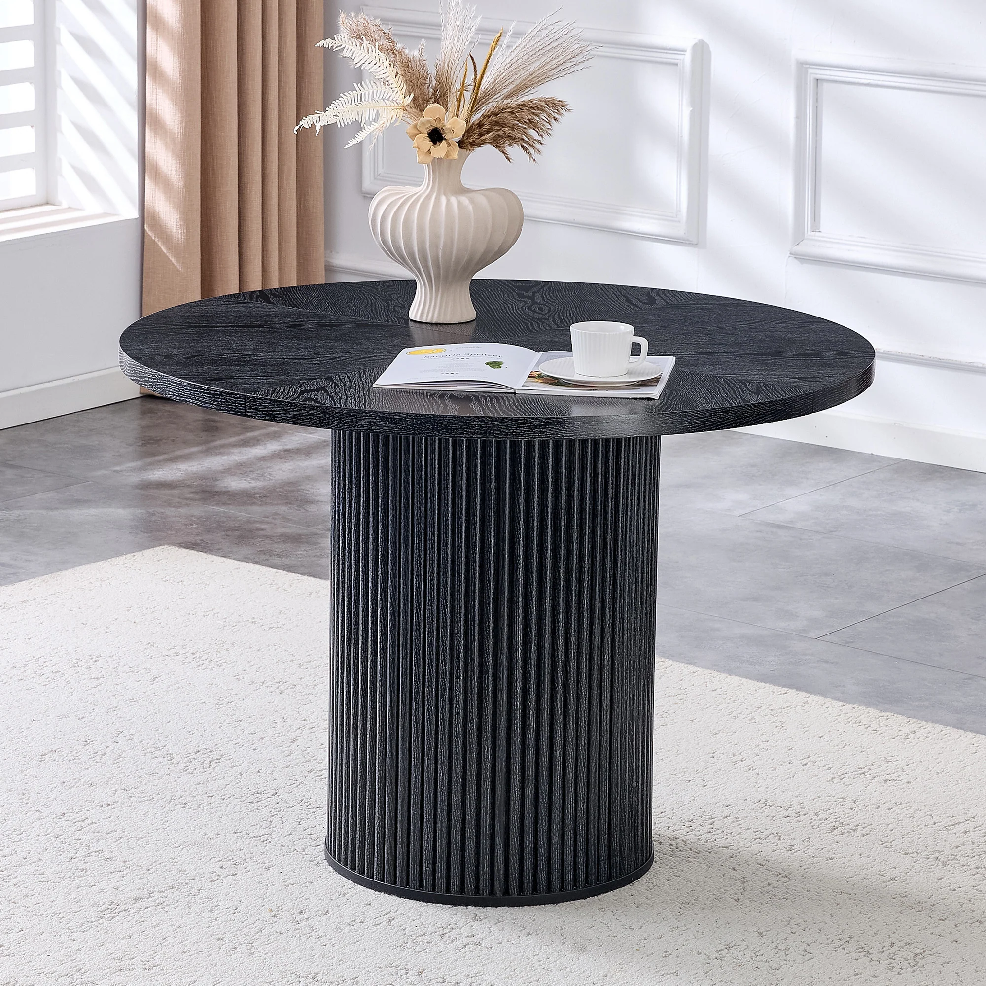 Round Dining Table 100cm 4-6 Seater Storage Base - Black MDF - Image 3