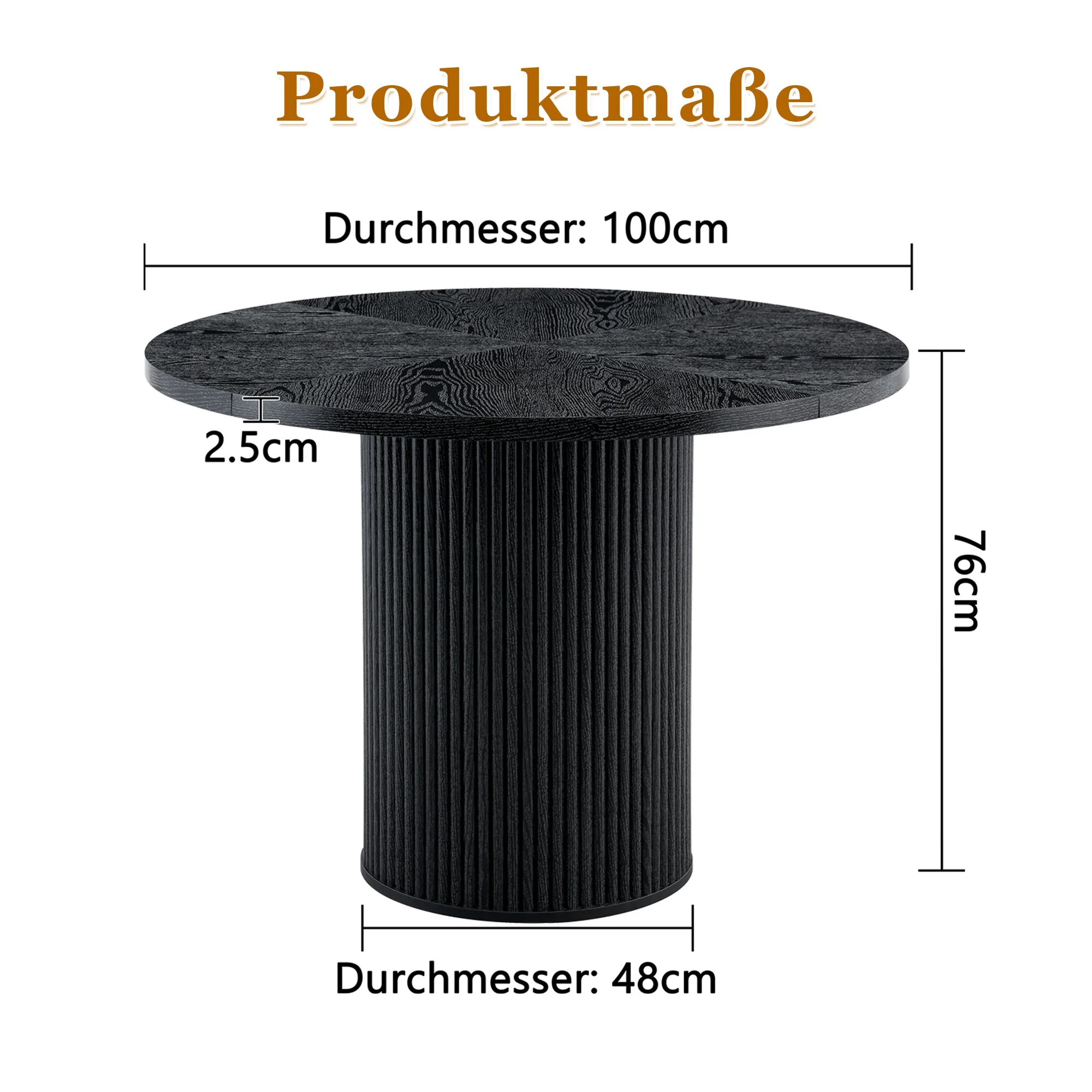 Round Dining Table 100cm 4-6 Seater Storage Base - Black MDF - Image 4