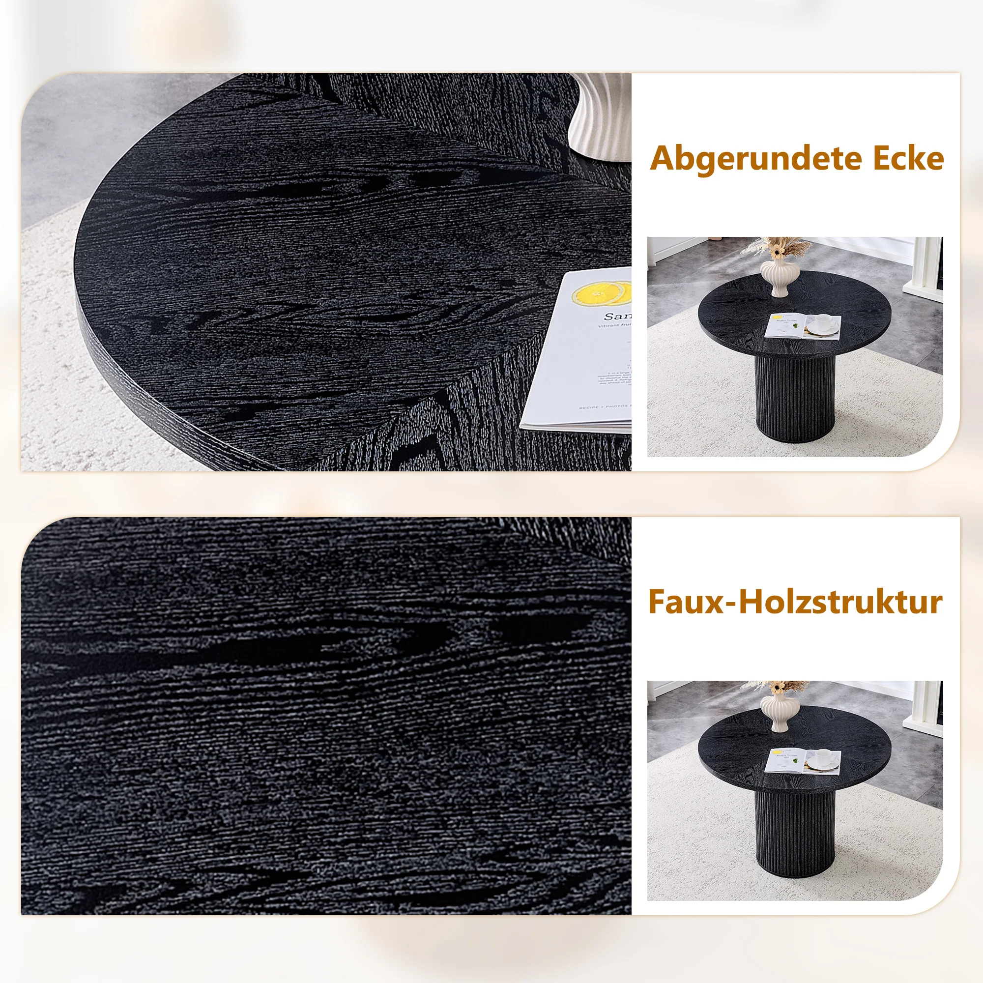 Round Dining Table 100cm 4-6 Seater Storage Base - Black MDF - Image 6