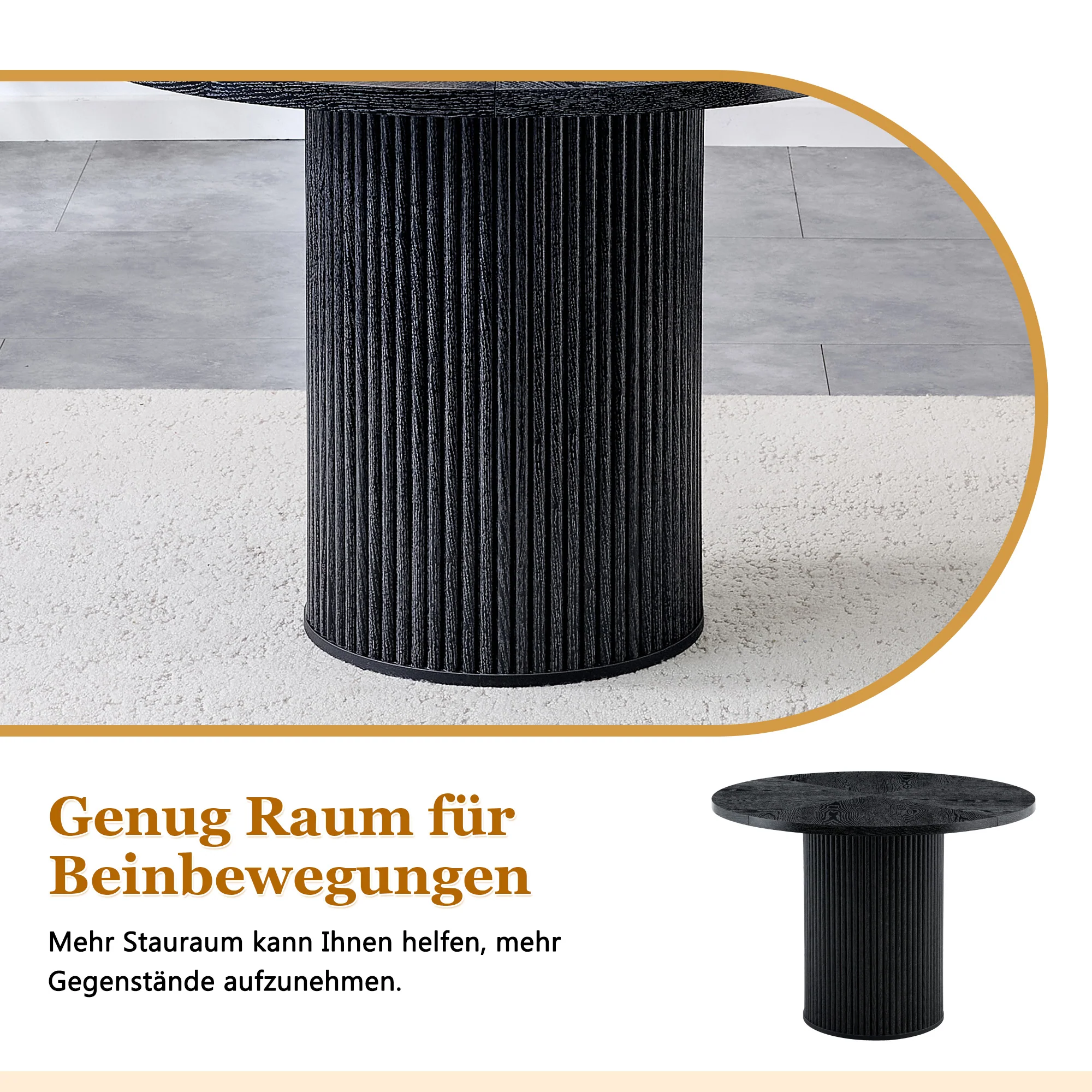 Round Dining Table 100cm 4-6 Seater Storage Base - Black MDF - Image 7