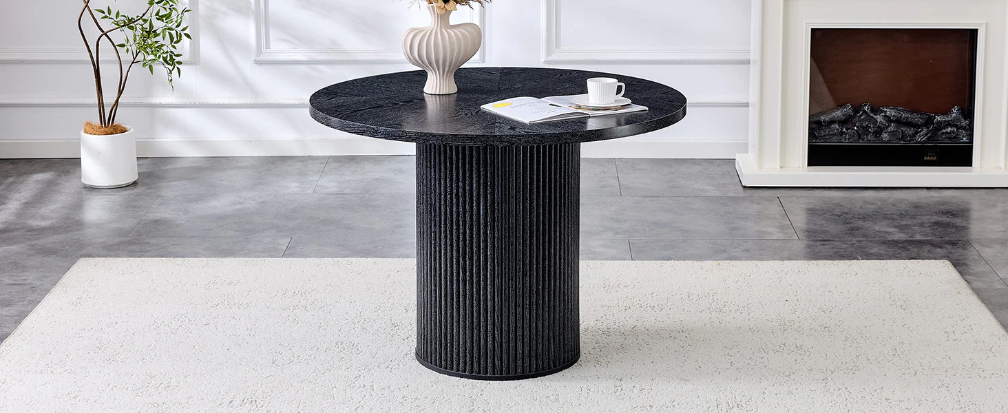 Round Dining Table 100cm 4-6 Seater Storage Base - Black MDF - Image 9